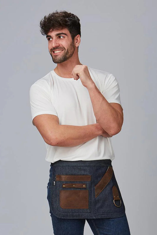 TABLIER COURT EN JEAN ET EN CUIR