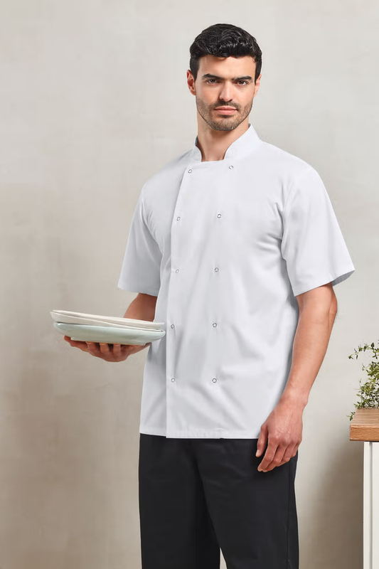 Veste de cuisine manches courtes à boutons pression