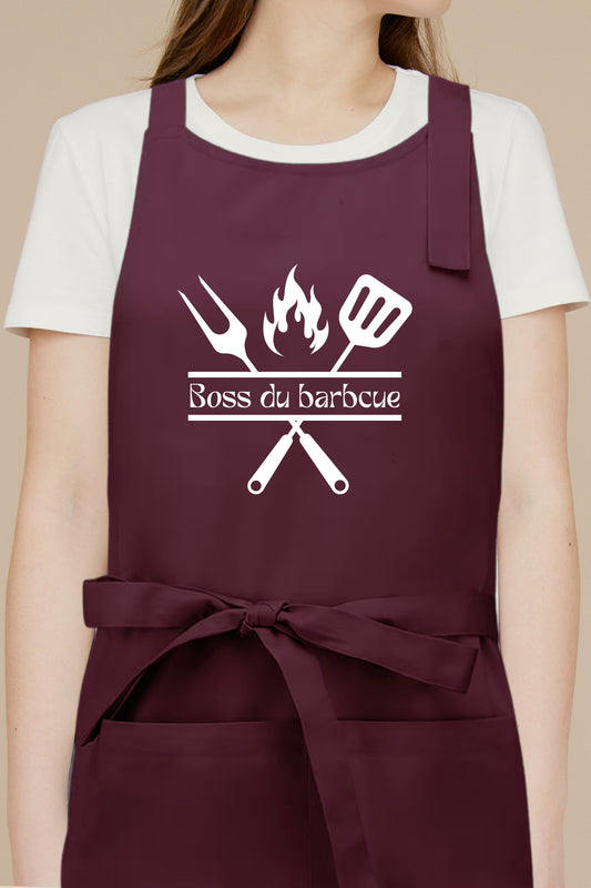 Tablier de cuisine personnalisé “Boss du barbecue”, imprimé