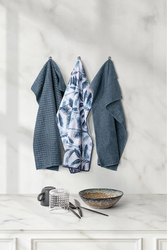 SET de 3 Torchons Microfibre - Bleu Pierre