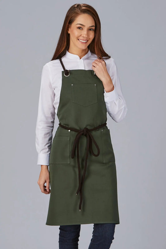 Tablier de cuisine à bavette avec cordon tressé - personnalisé - Vert mousse