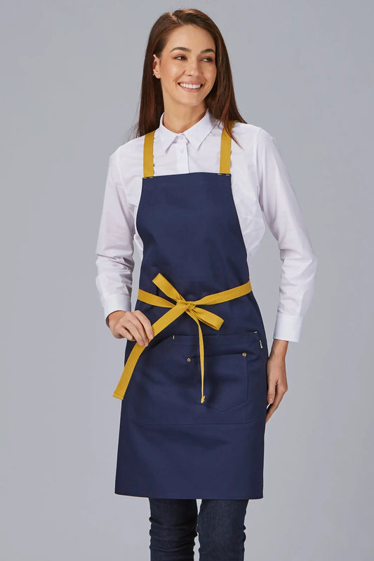 Tablier de cuisine personnalisé bicolore à bavette contrastée - Bleu