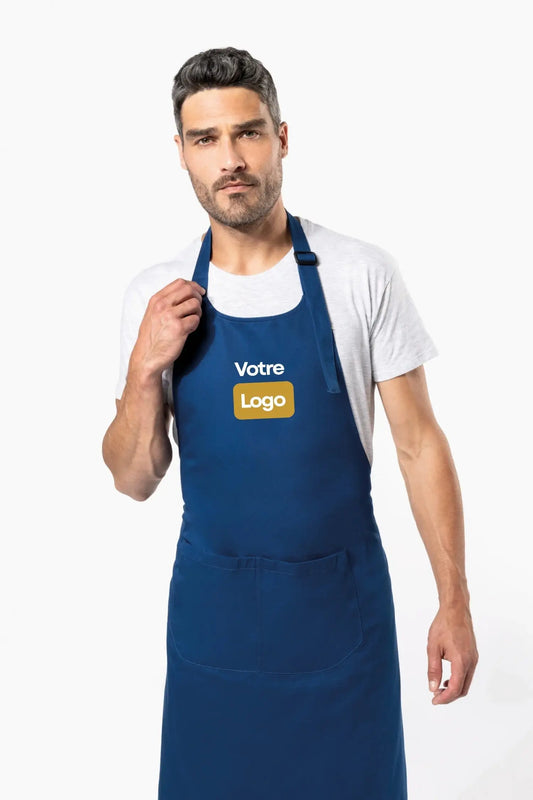 Tablier de cuisine personnalisé ’L’indispensable’ - 100% coton - Bleu Indigo