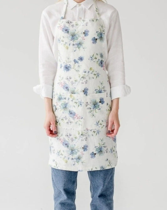 Tablier en lin à motif floral