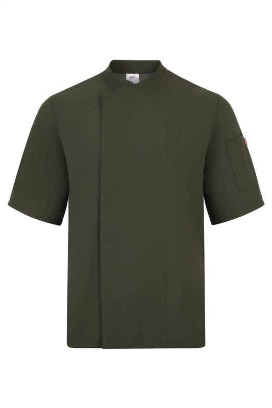 Veste de cuisine en microfibre avec dos Coolmax® à manches courtes - Vert olive / XS