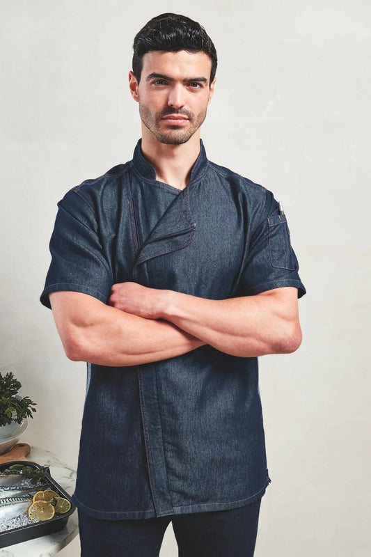 Veste de cuisinier à manches courtes et à fermeture zippée - XS / Bleu marine