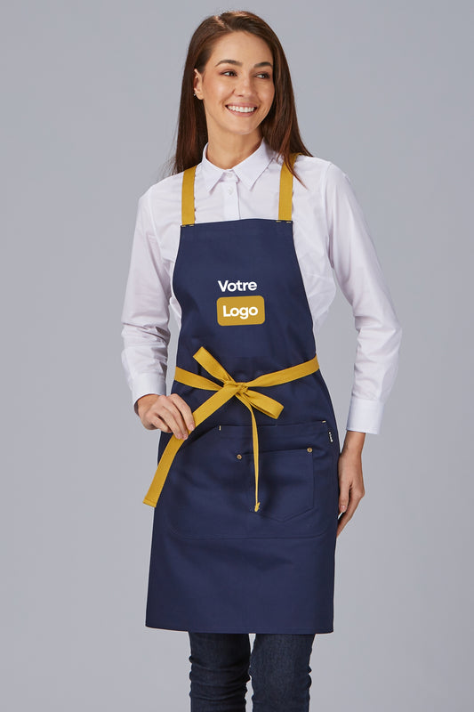 Tablier de cuisine  personnalisé bicolore à bavette