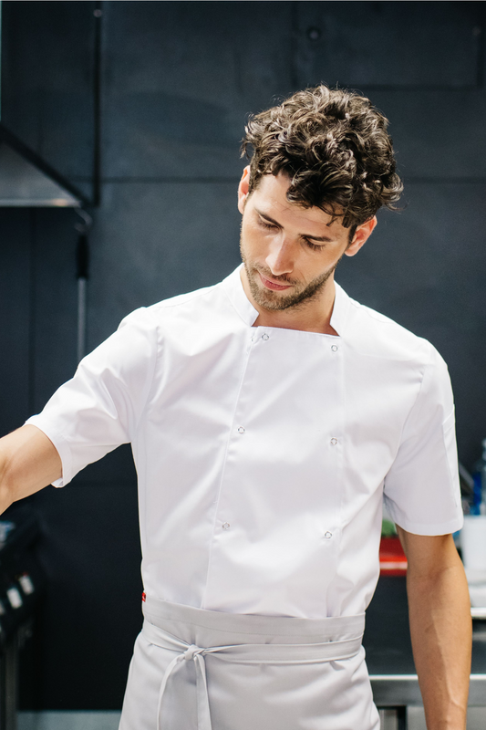 Veste de cuisinier, manches courtes, avec boutons pression