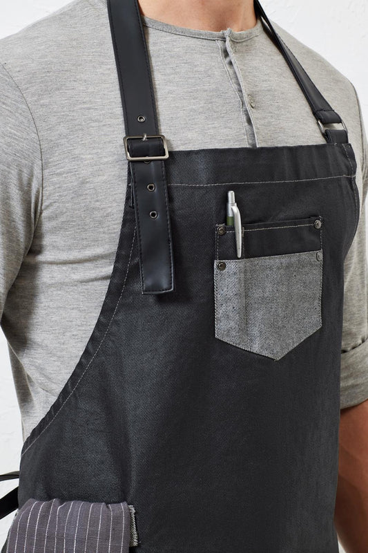 Tablier à Bavette en Denim Ciré - Style Vintage