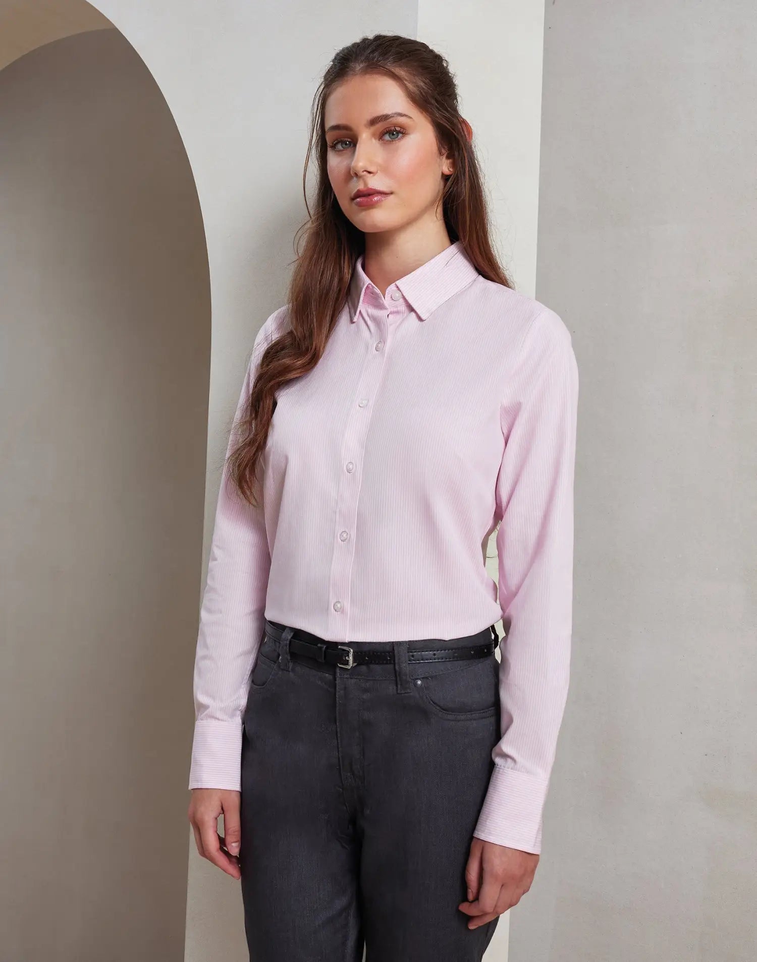 Chemise à rayures Oxford en coton majoritaire pour femme - XS / Rose
