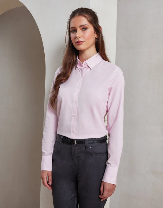Chemise à rayures Oxford en coton majoritaire pour femme - XS / Rose