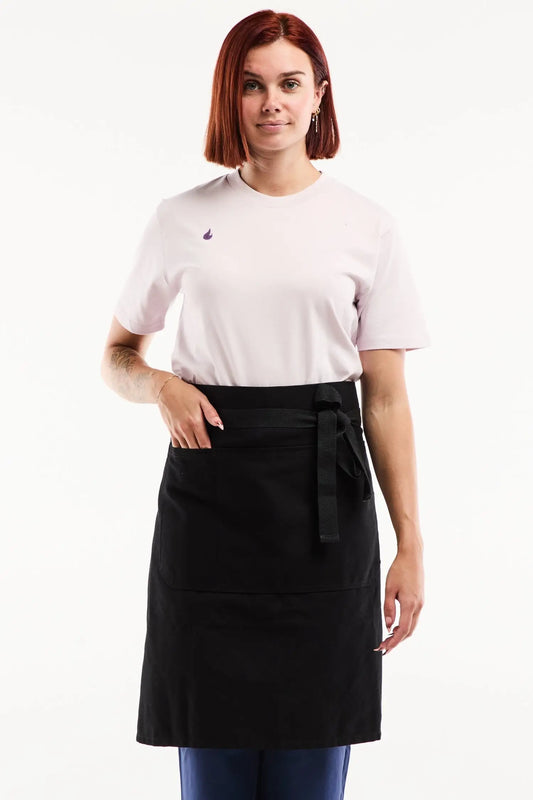 Tablier de cuisine court Flamme – 100% Coton Épais signé Unichef - Noir Absolu