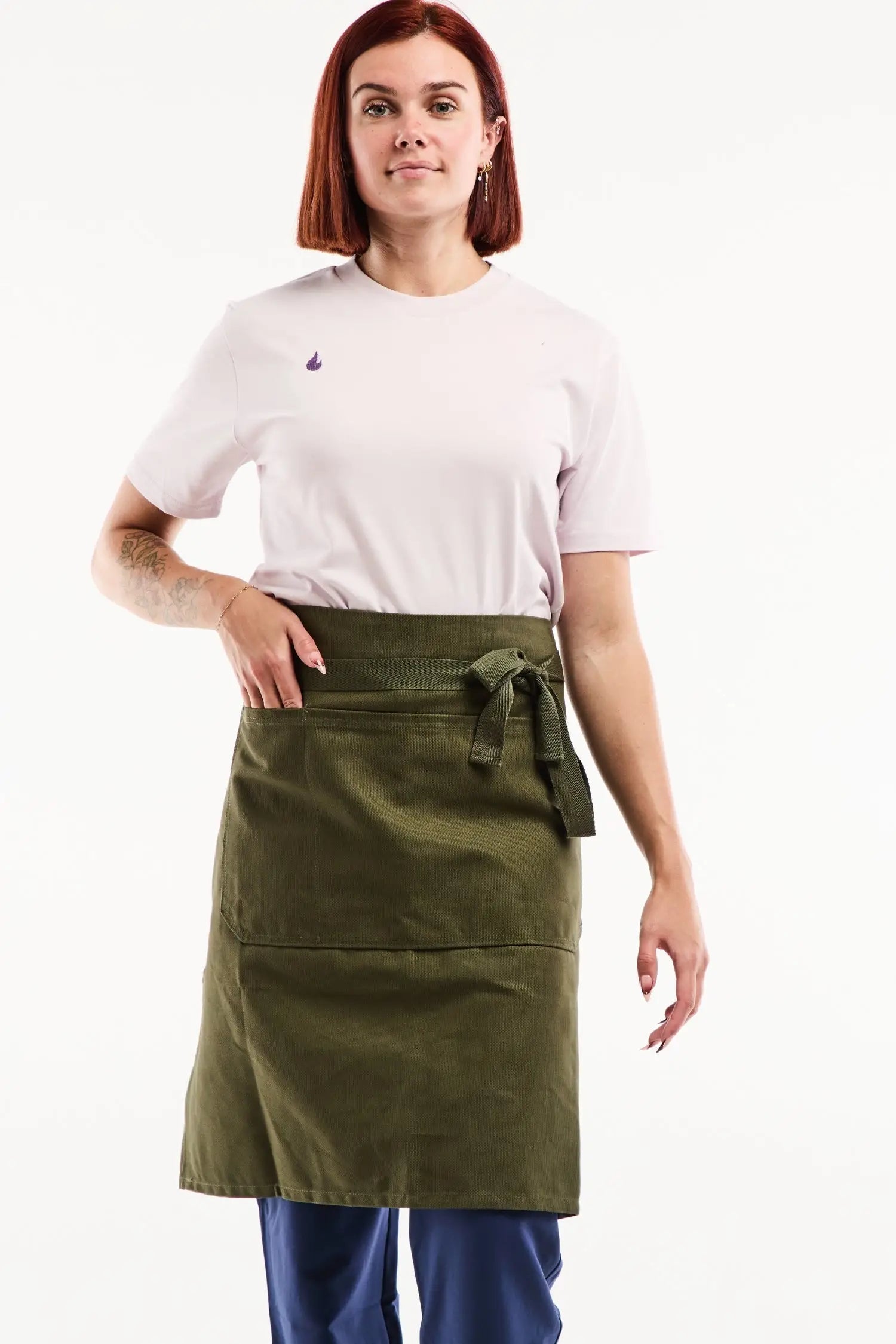 Tablier de cuisine court Flamme – 100% Coton Épais signé Unichef - Vert Mat