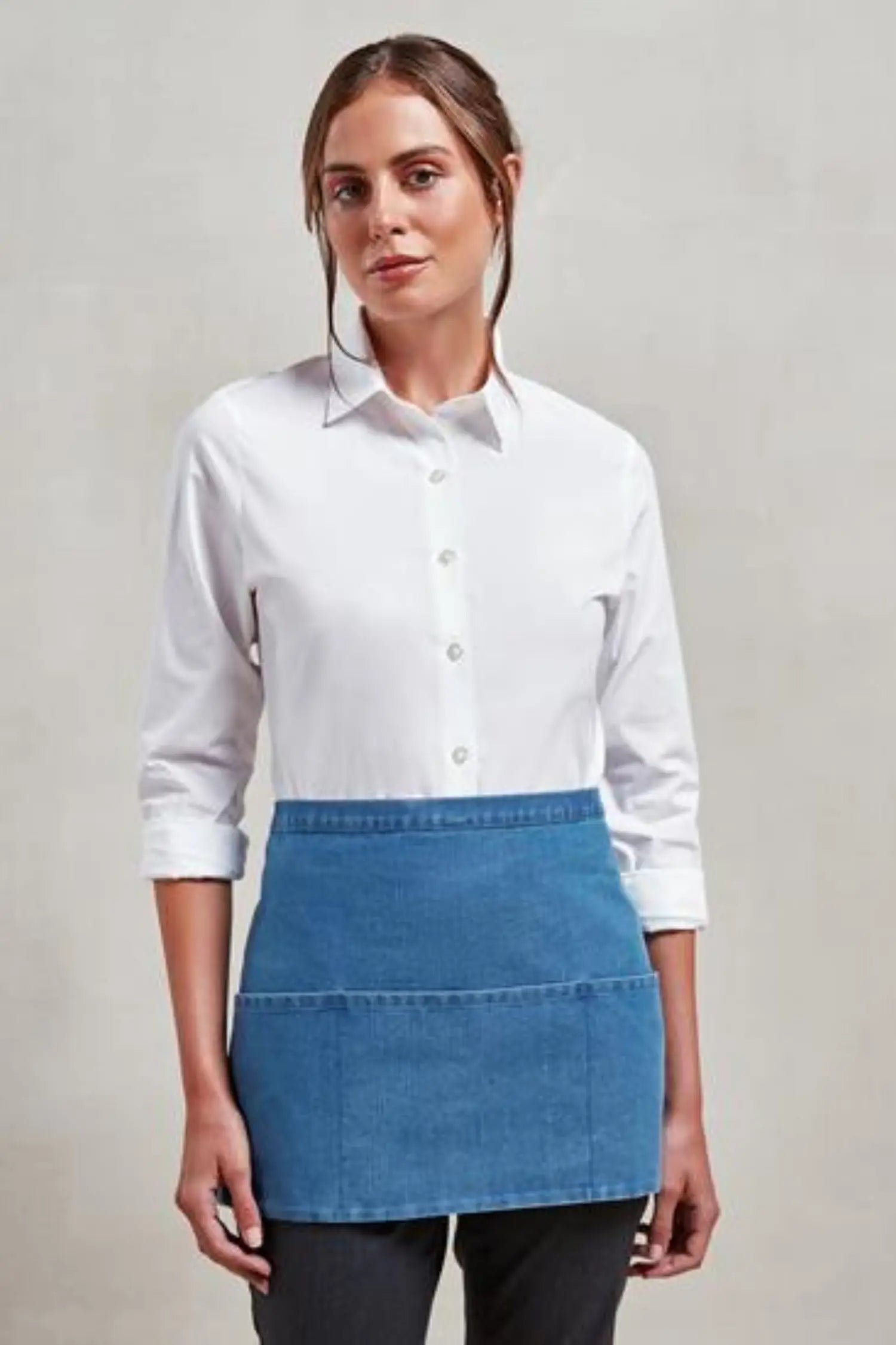 Tablier de cuisine court personnalisable - Bleu Denim