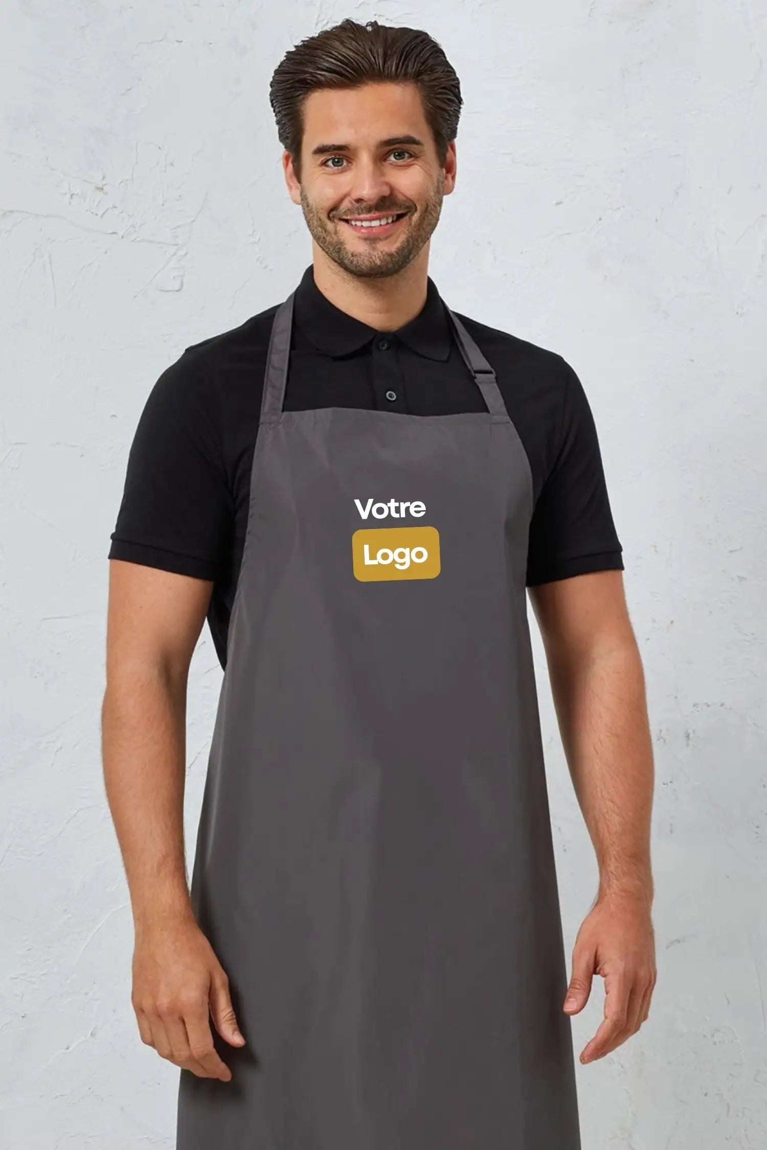 Tablier de cuisine imperméable personnalisé à bavette - Gris