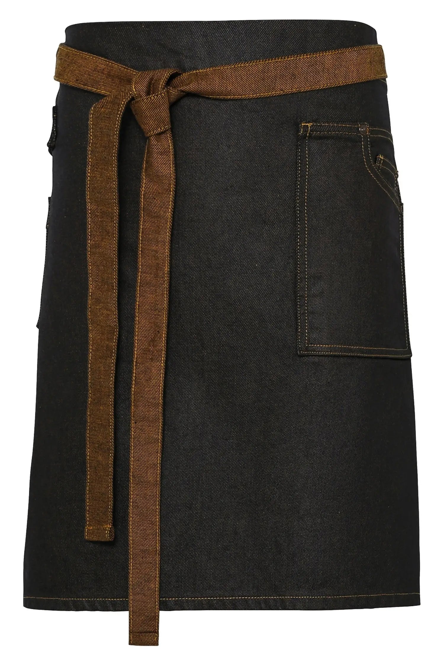 Tablier de cuisine mi-long en Denim - Noir / Tan Denim