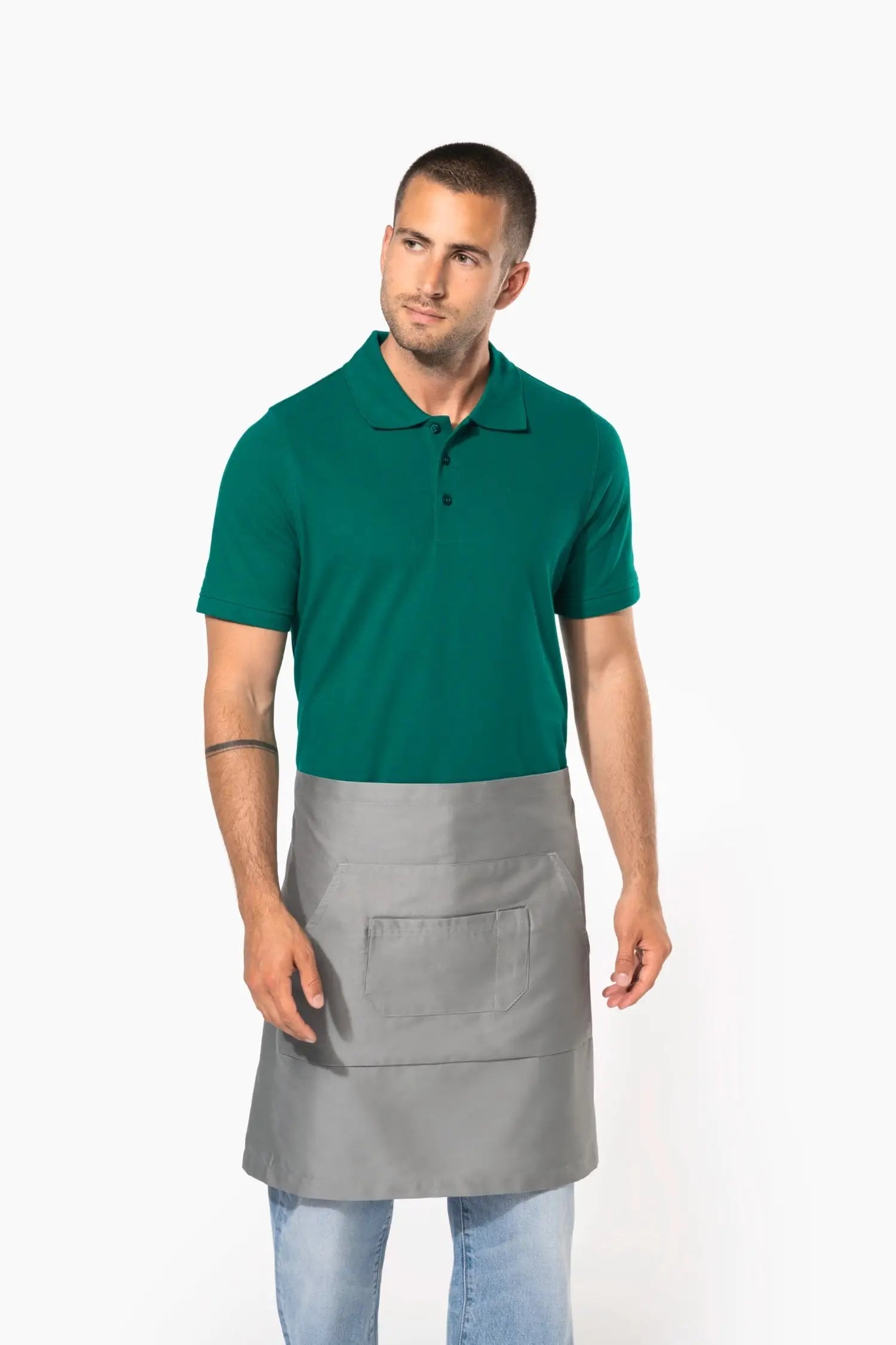 Tablier de cuisine Mi-Long personnalisé avec Double Poche - Gris clair