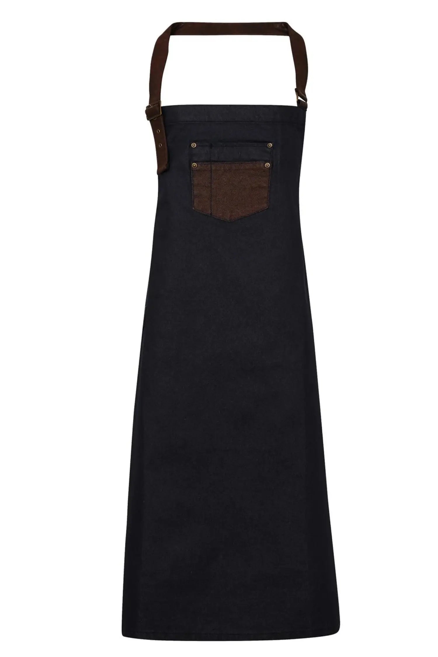 Tablier de cuisine personnalisé à Bavette en Denim Ciré - Style Vintage - Bleu marine / Marron Denim