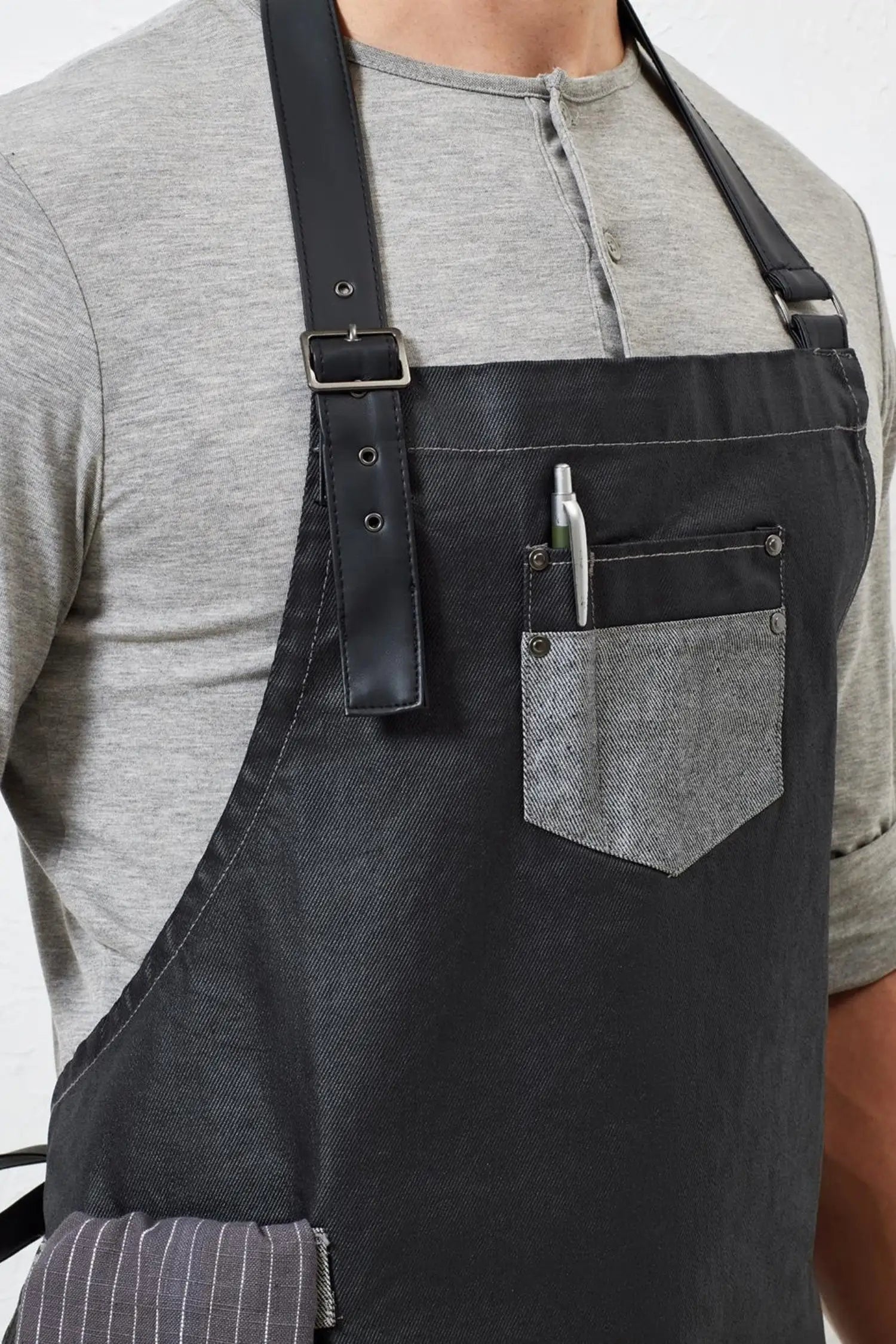 Tablier de cuisine personnalisé à Bavette en Denim Ciré - Style Vintage