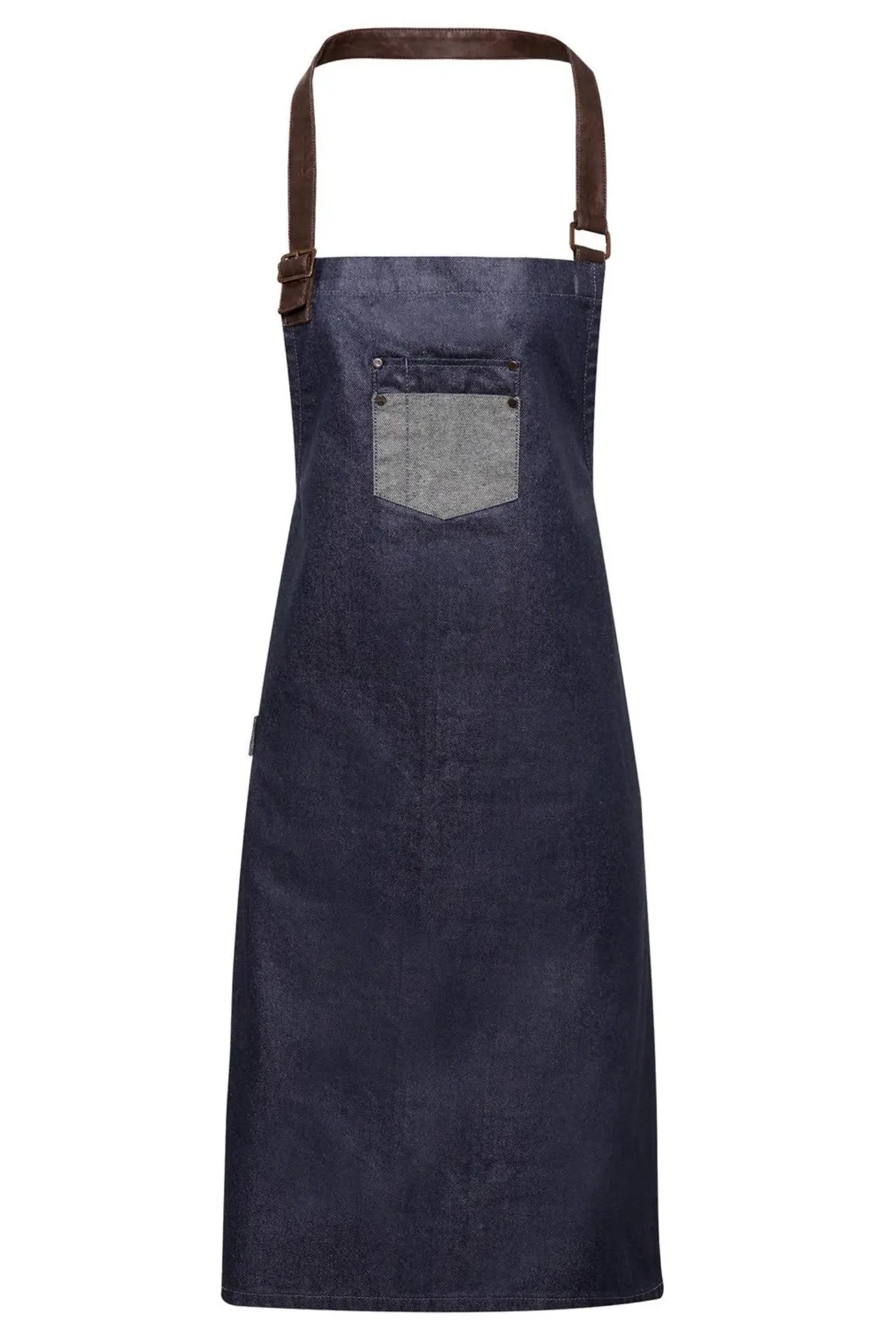 Tablier de cuisine personnalisé à Bavette en Denim Ciré - Style Vintage - Bleu marine Denim