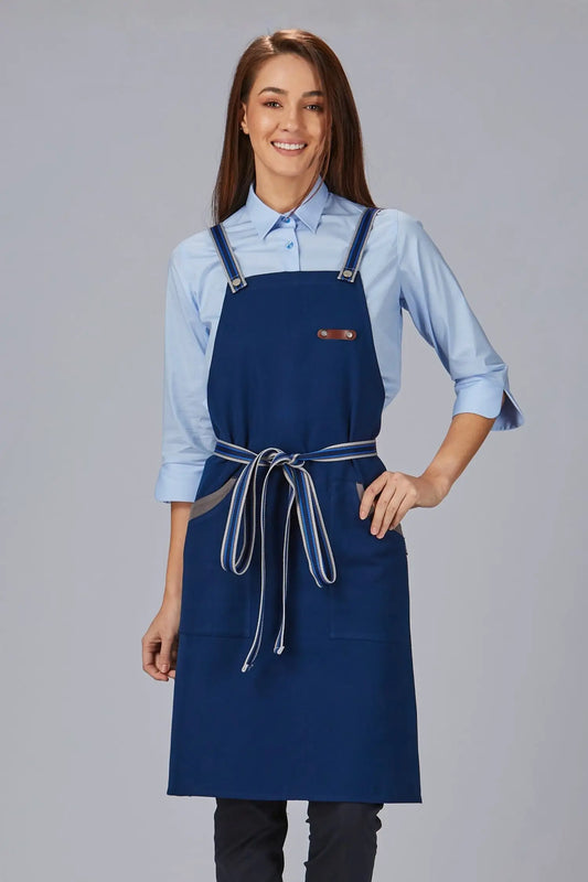 Tablier de cuisine personnalisé bicolore à bavette - Bleu