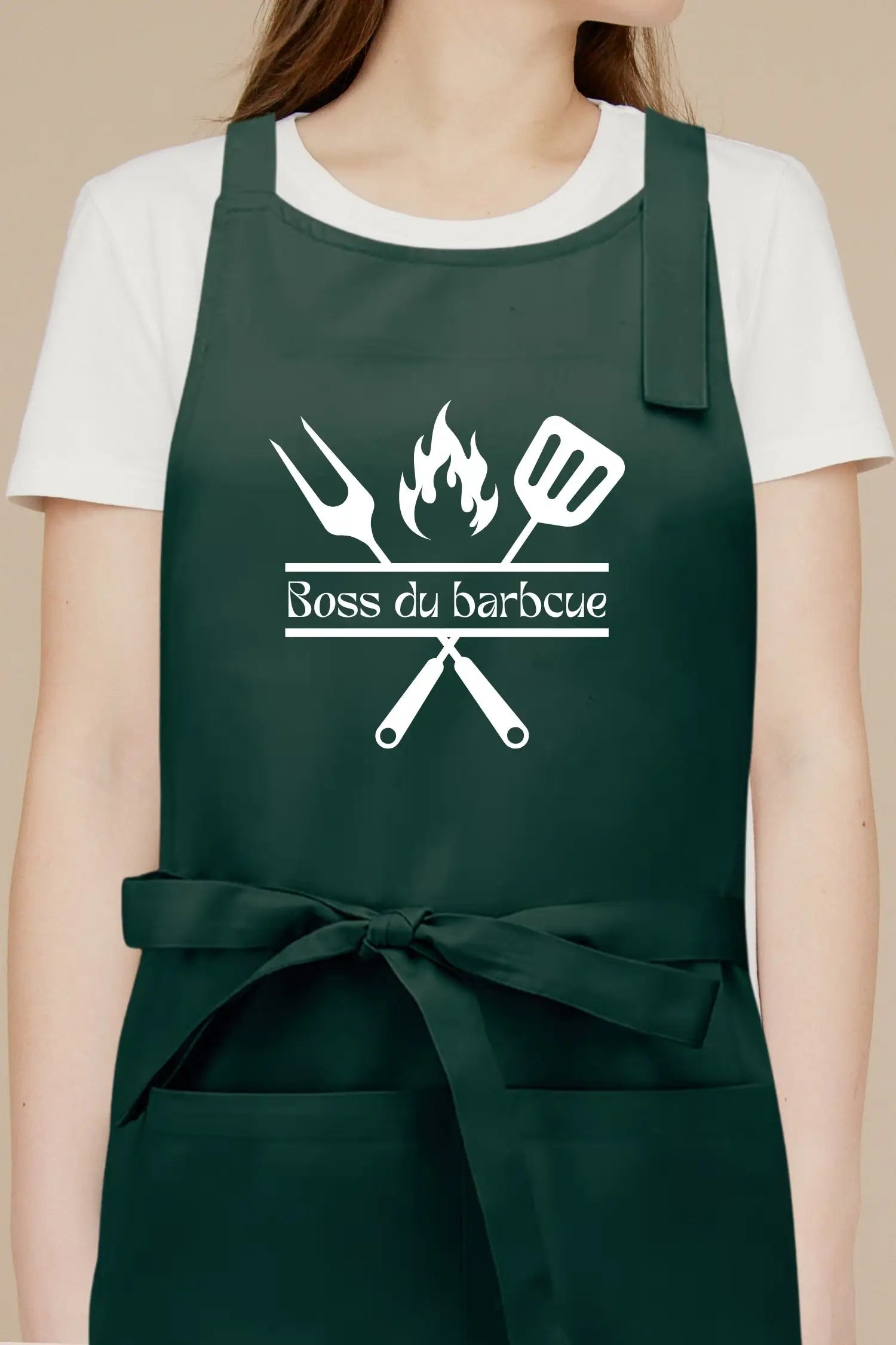 Tablier de cuisine personnalisé “Boss du barbecue” imprimé - Vert