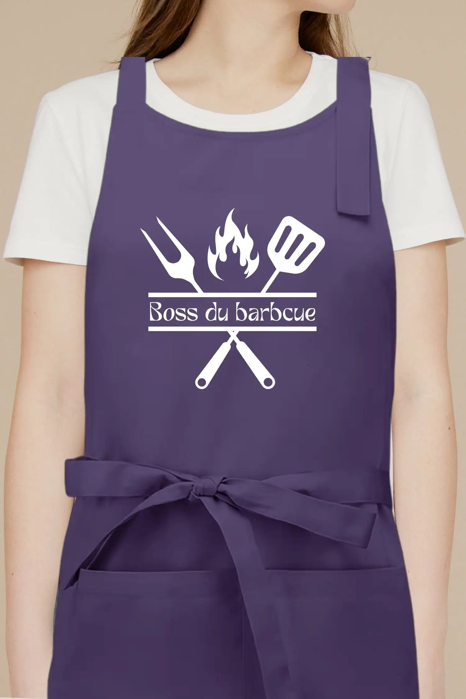 Tablier de cuisine personnalisé “Boss du barbecue” imprimé - Violet