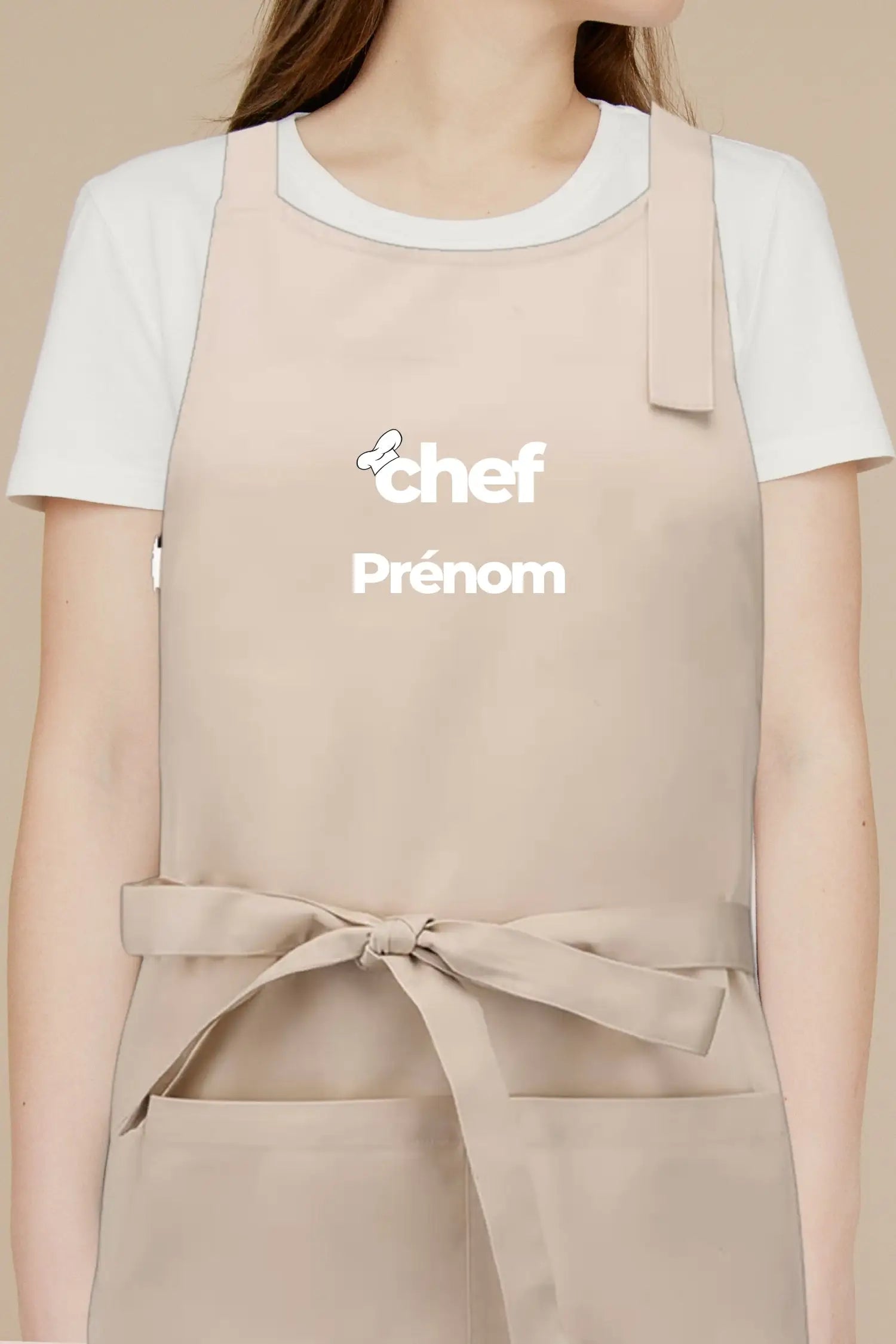 Tablier de cuisine personnalisé “Chef Prénom” imprimé - Beige