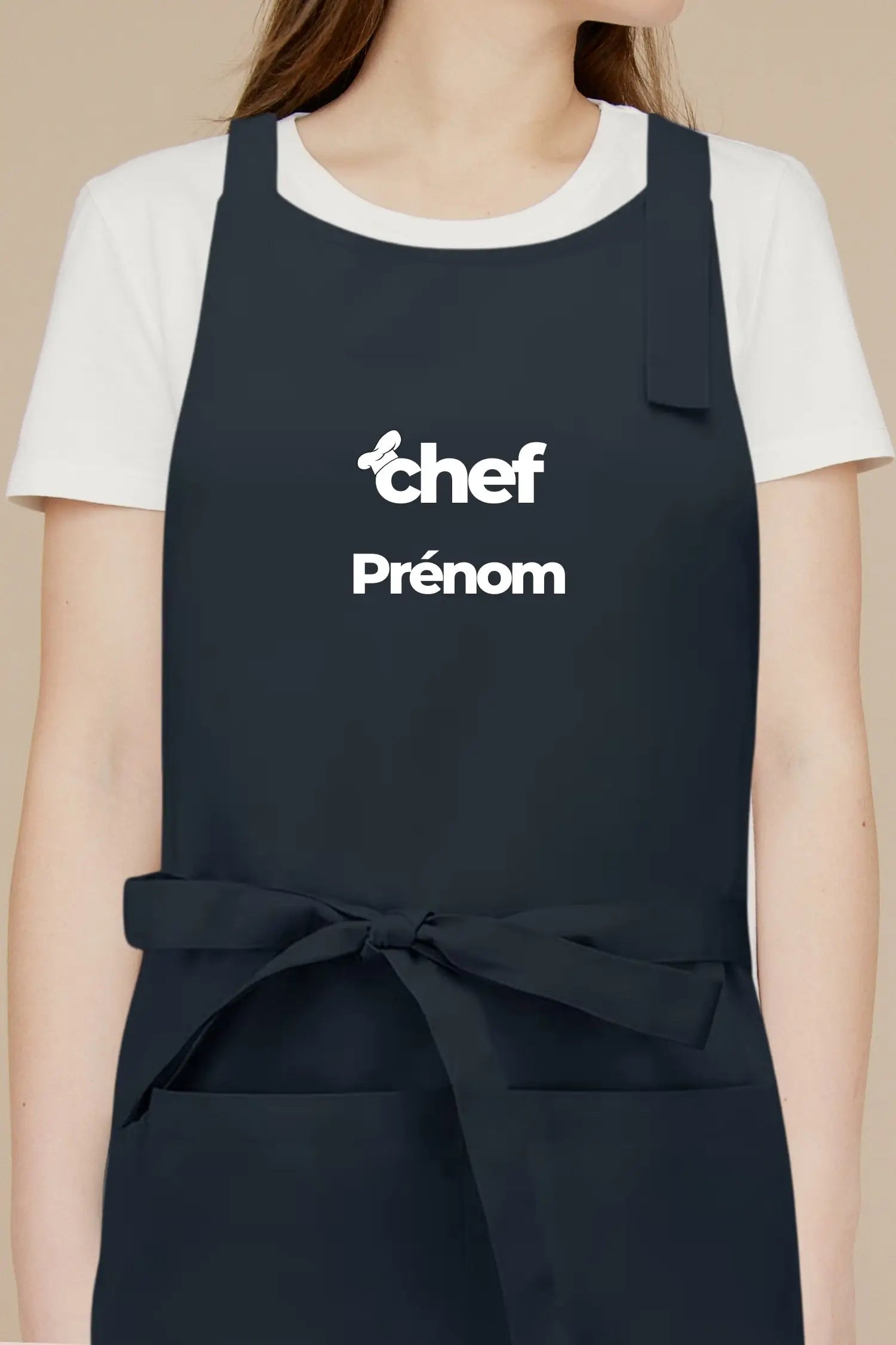 Tablier de cuisine personnalisé “Chef Prénom” imprimé - Bleu marine