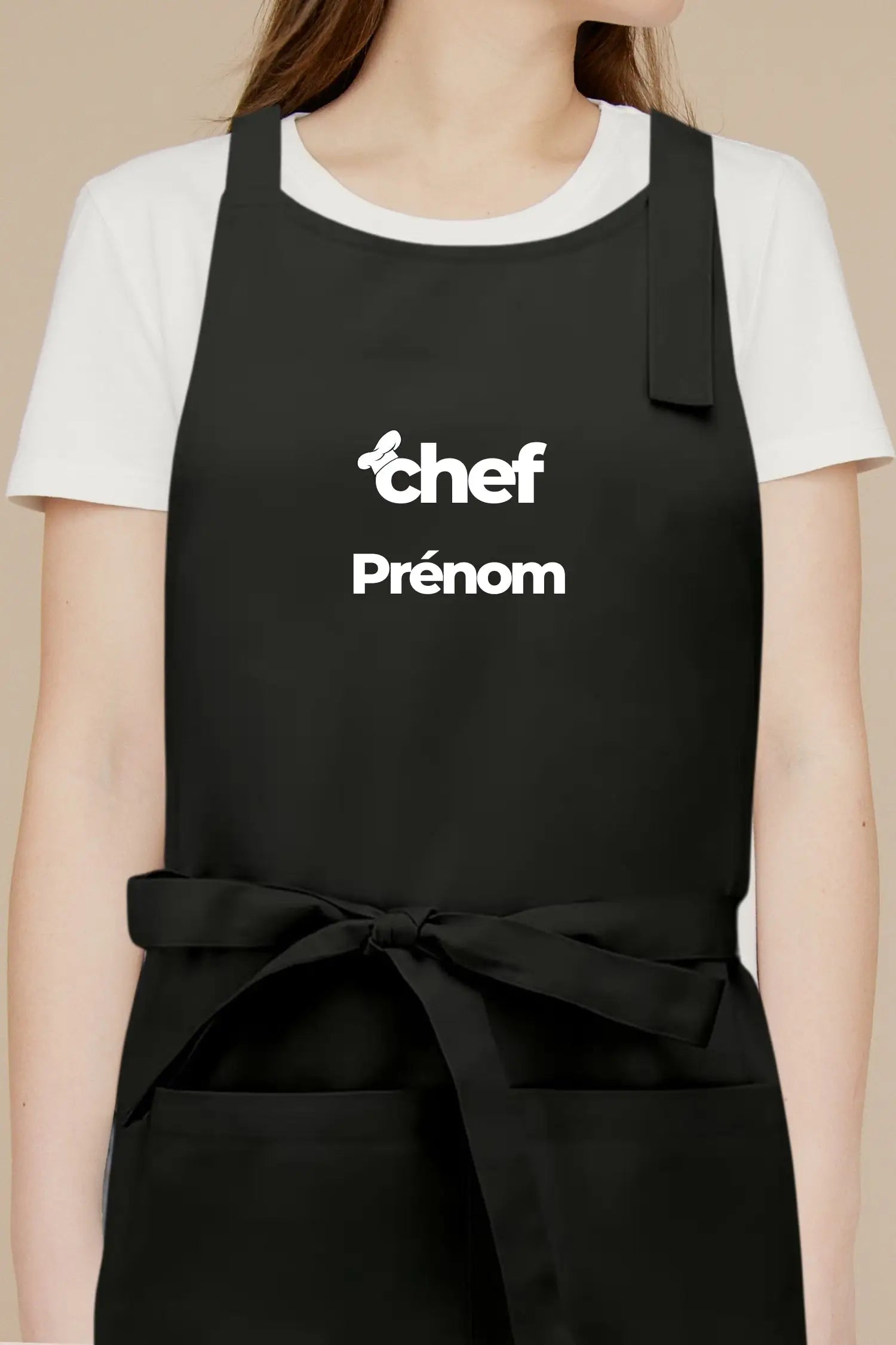 Tablier de cuisine personnalisé “Chef Prénom” imprimé - Noir