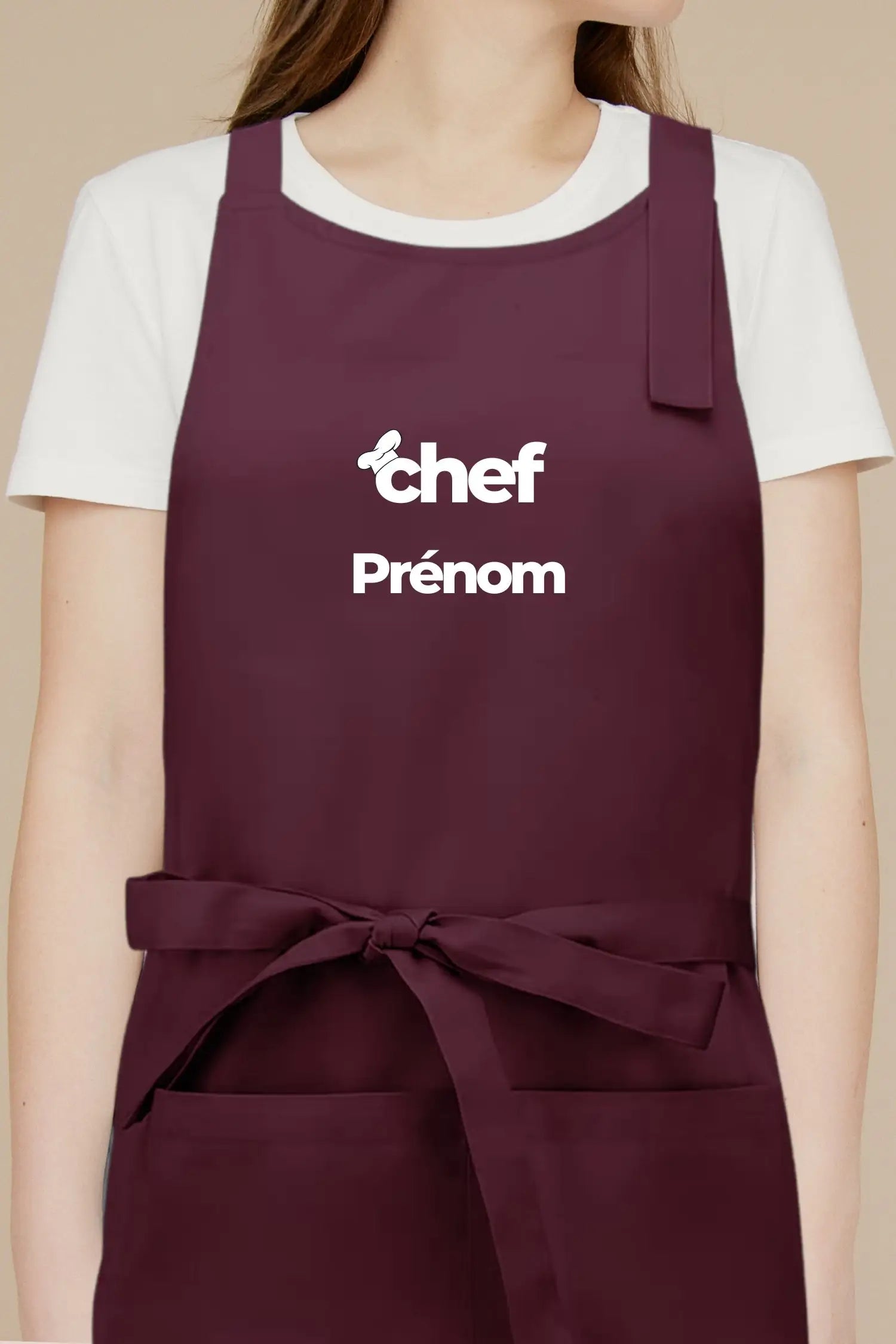 Tablier de cuisine personnalisé “Chef Prénom” imprimé - Prune