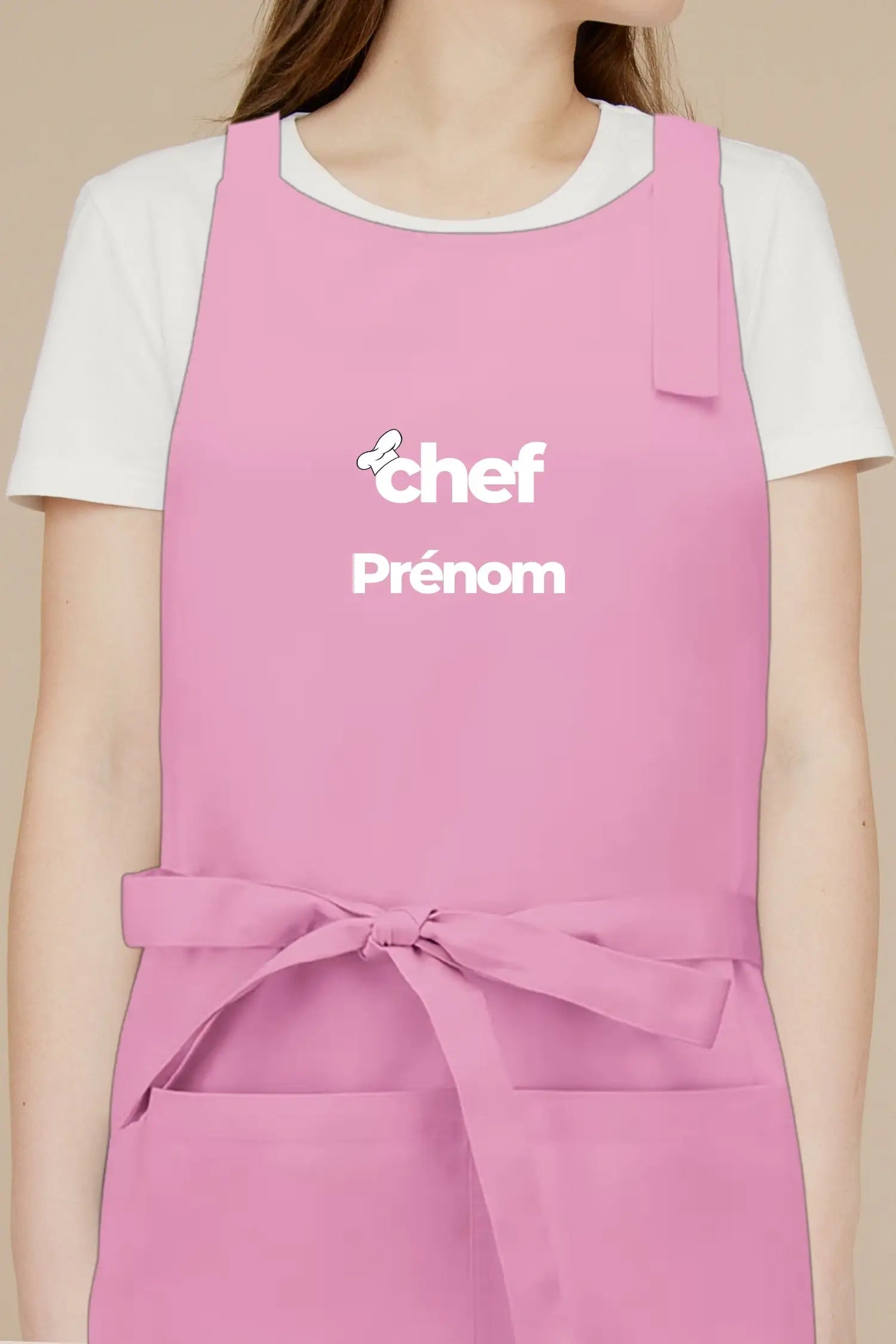 Tablier de cuisine personnalisé “Chef Prénom” imprimé - Rose