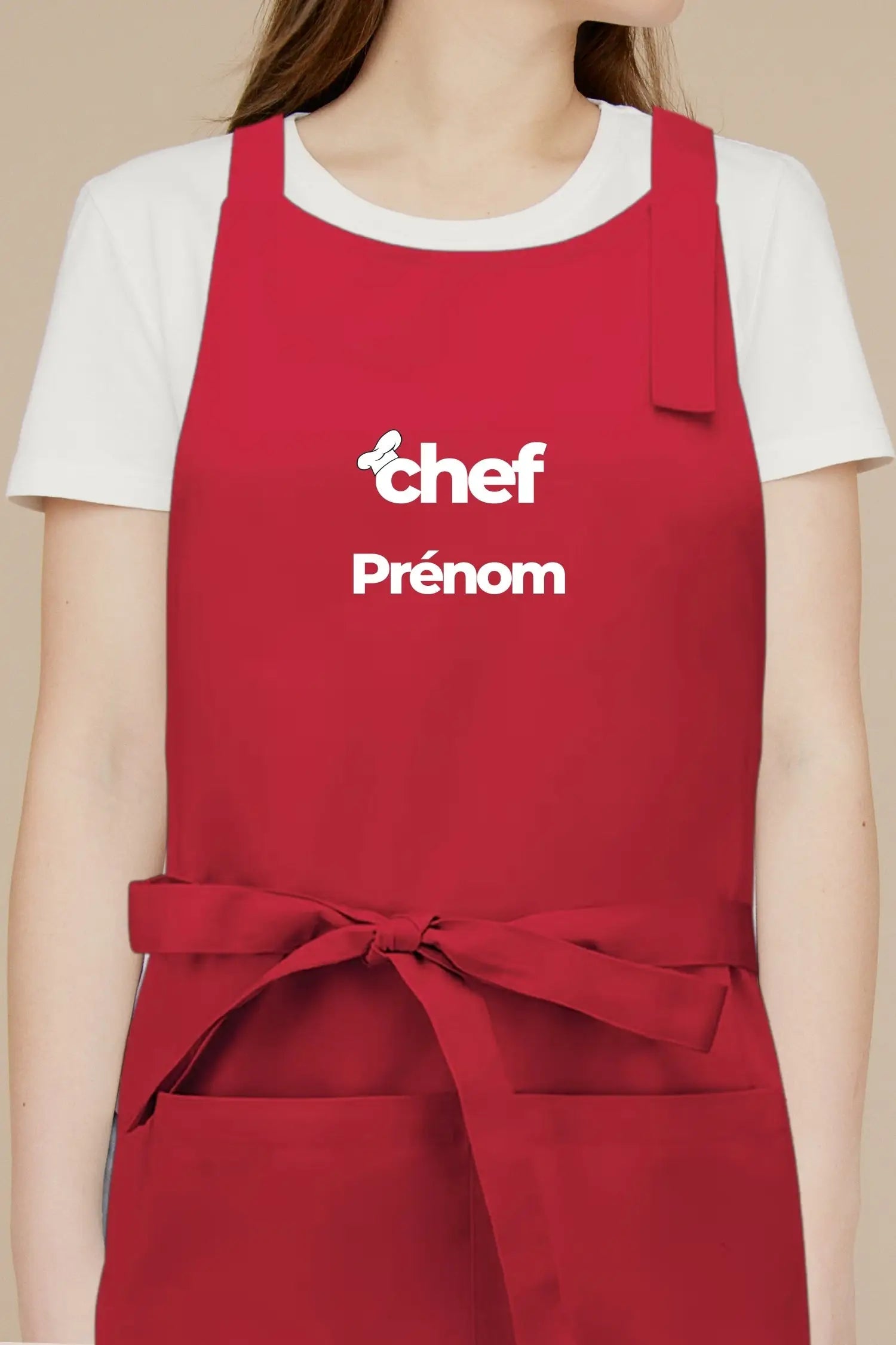 Tablier de cuisine personnalisé “Chef Prénom” imprimé - Rouge