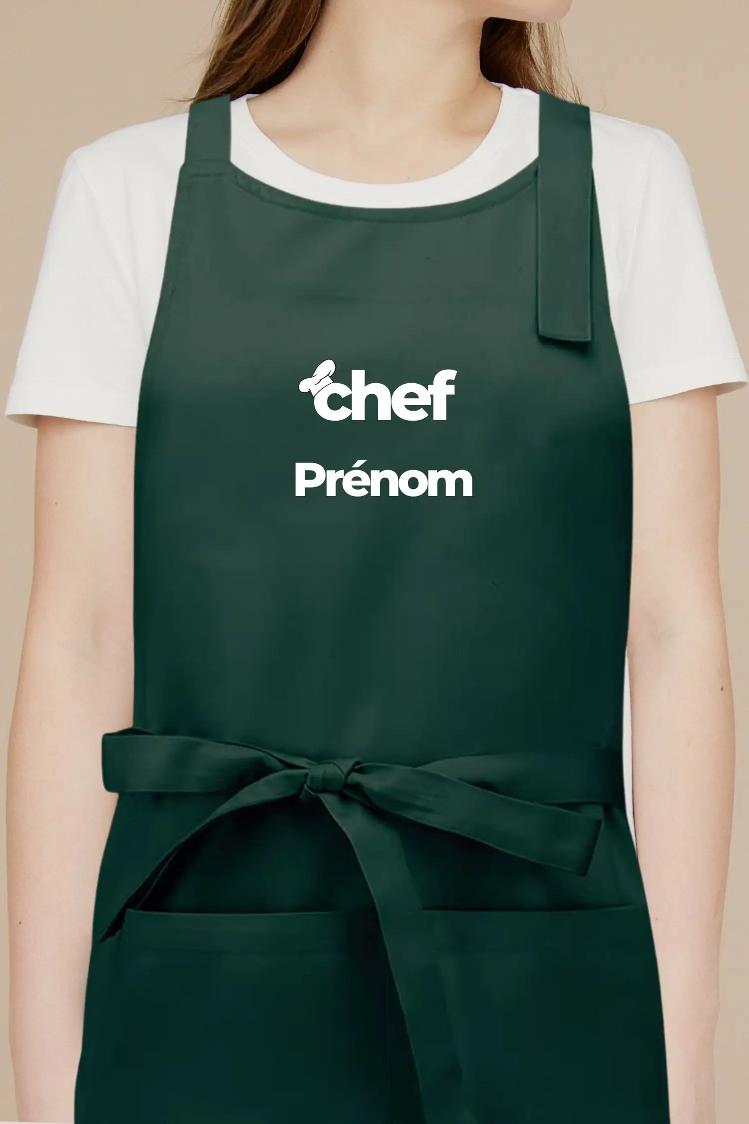 Tablier de cuisine personnalisé “Chef Prénom” imprimé - Vert