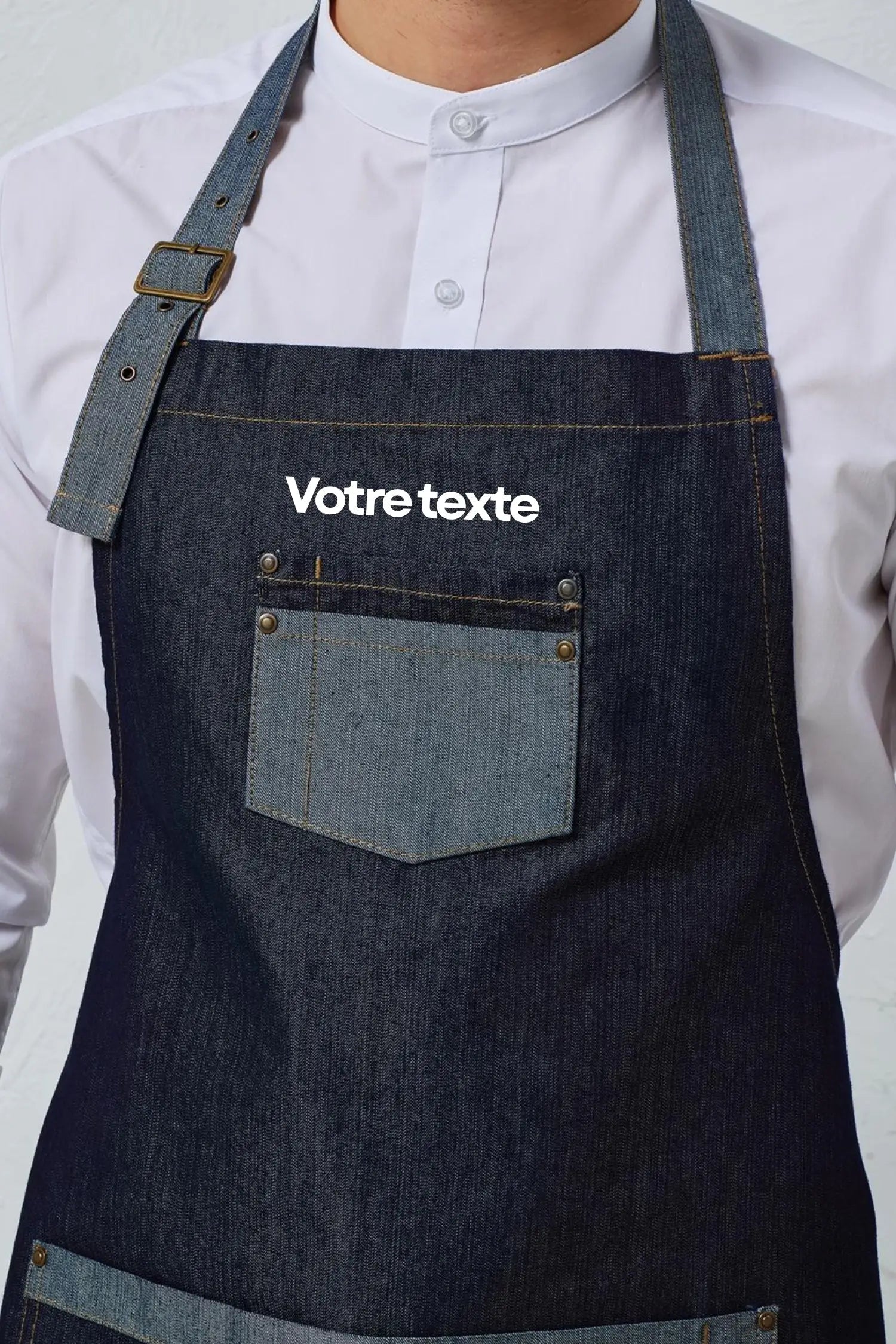 Tablier de cuisine personnalisé denim à bavette - Jean Noir