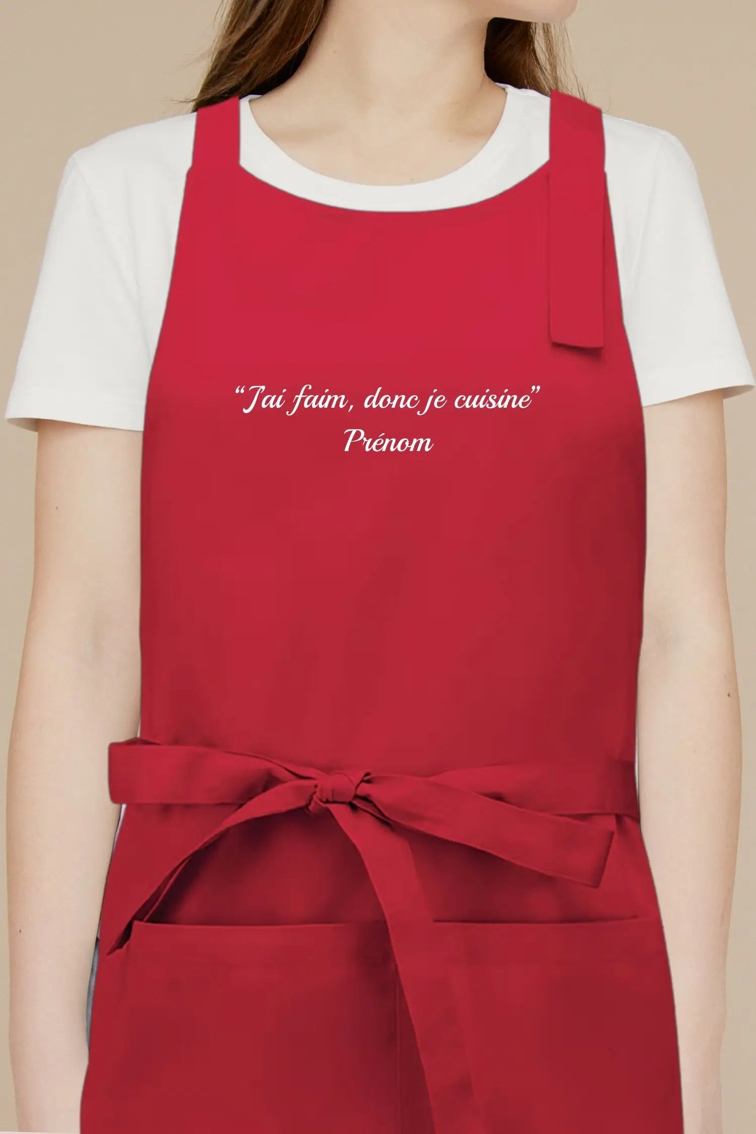 Tablier de cuisine personnalisé “J’ai faim donc je cuisine” brodé - Rouge