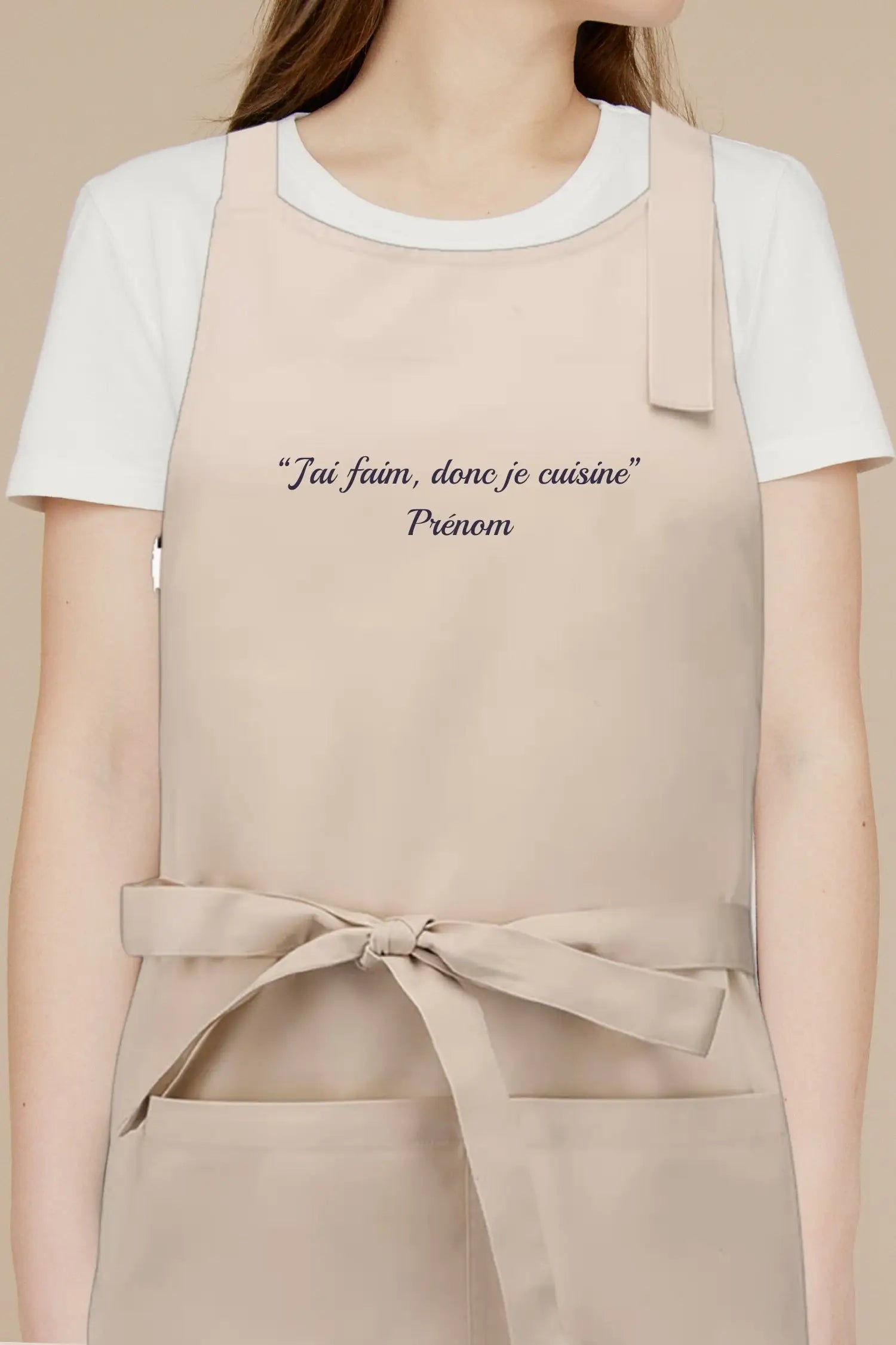 Tablier de cuisine personnalisé “J’ai faim donc je cuisine” brodé - Beige