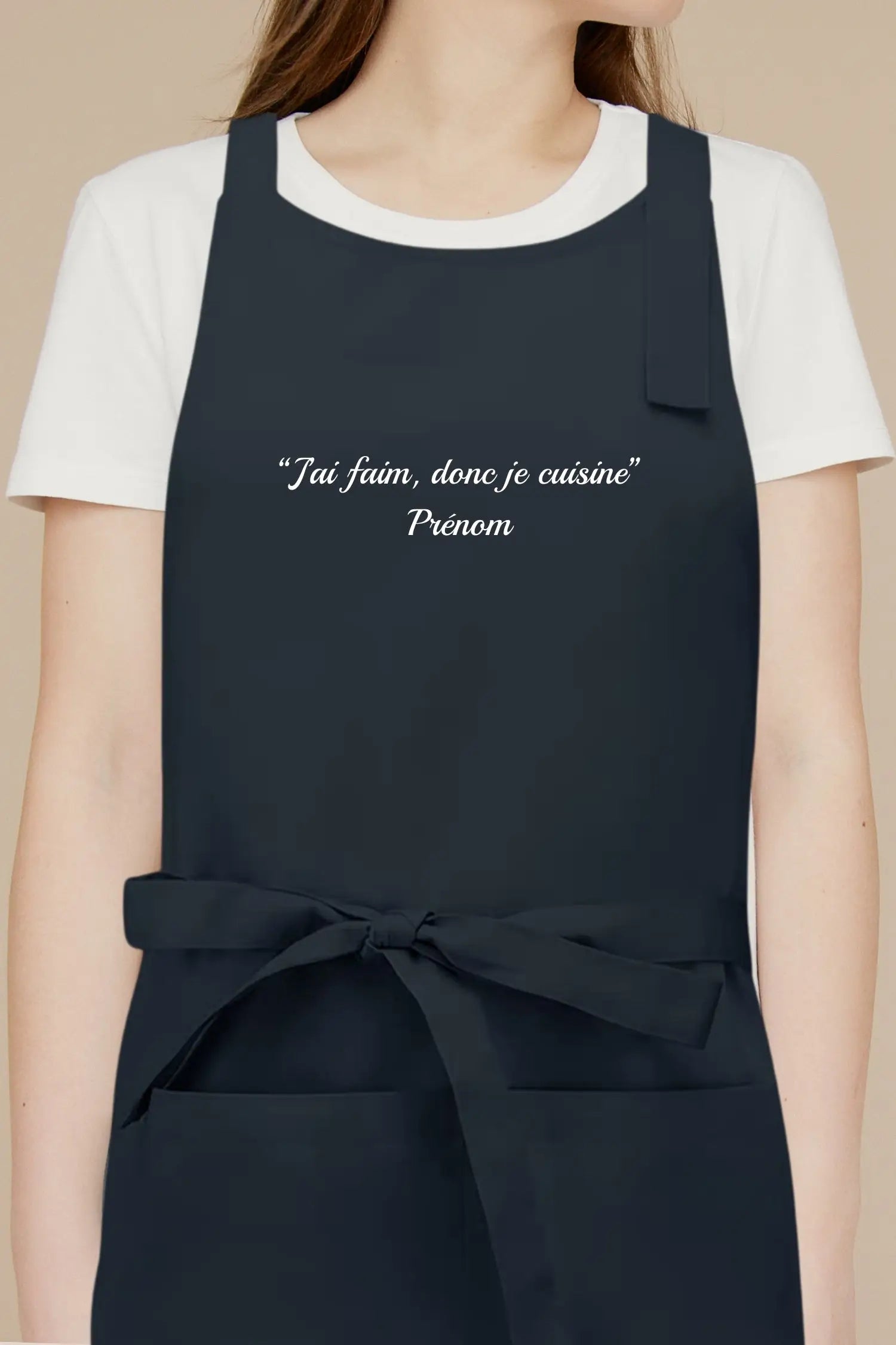 Tablier de cuisine personnalisé “J’ai faim donc je cuisine” brodé - Bleu marine