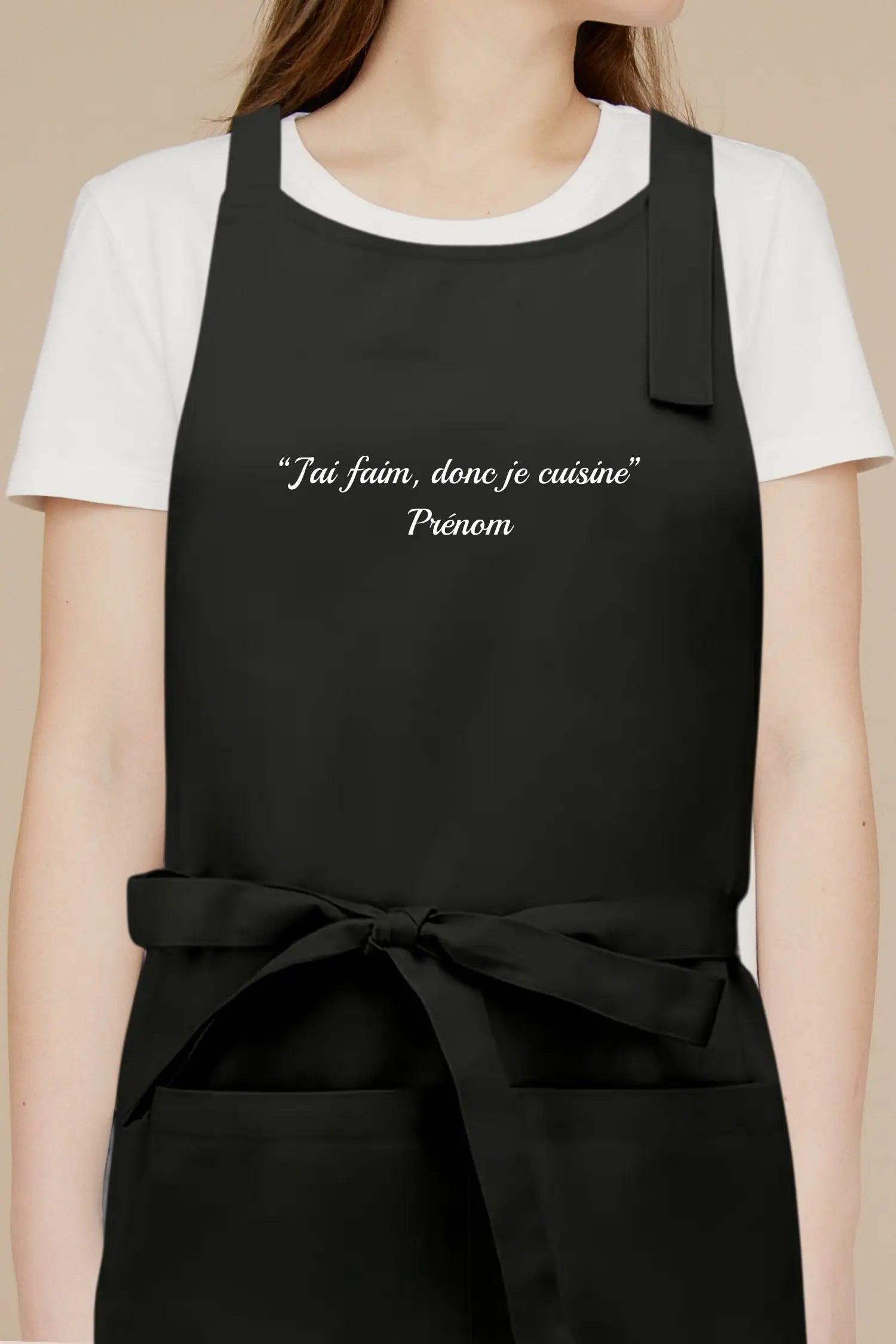 Tablier de cuisine personnalisé “J’ai faim donc je cuisine” brodé - Noir