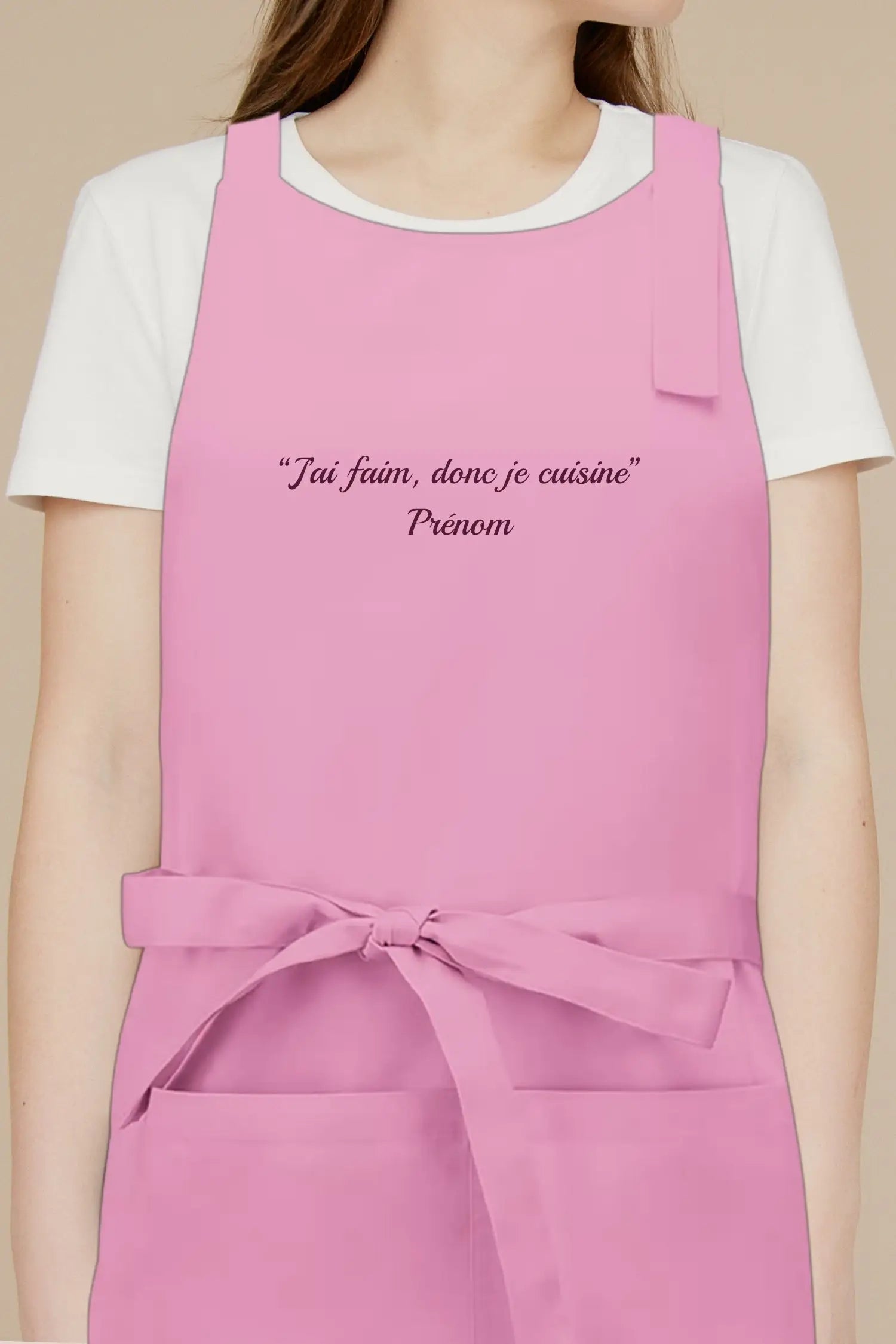 Tablier de cuisine personnalisé “J’ai faim donc je cuisine” brodé - Rose