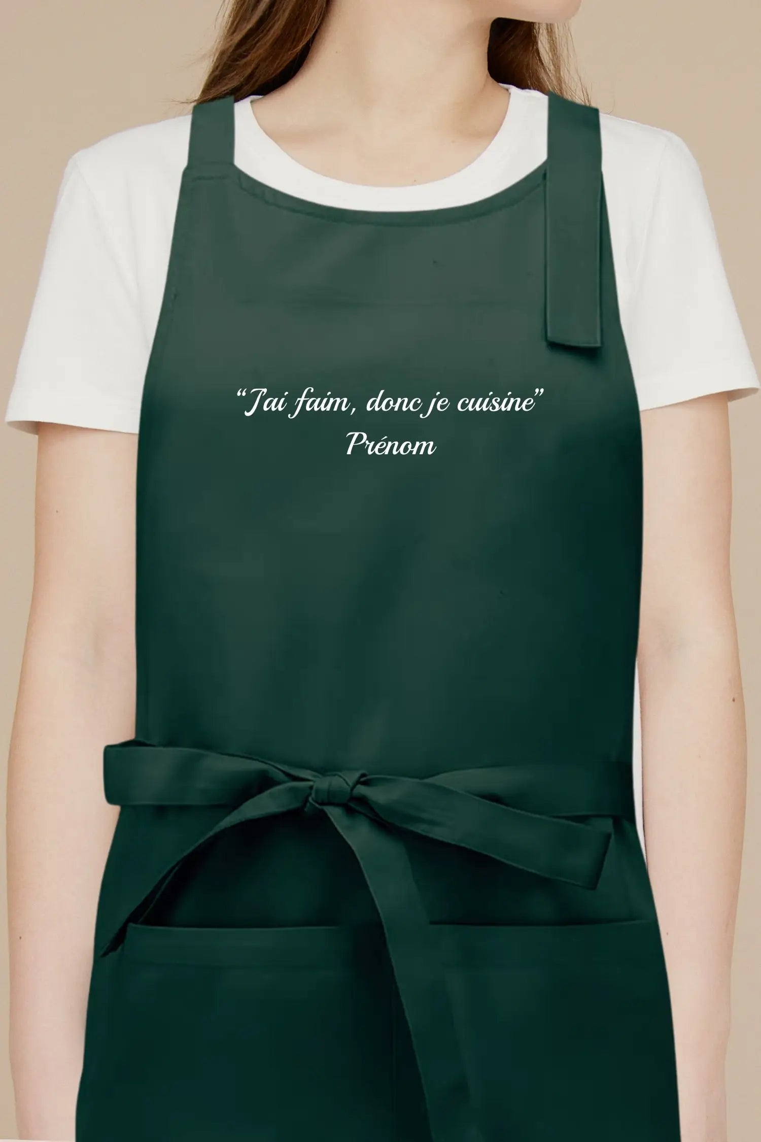Tablier de cuisine personnalisé “J’ai faim donc je cuisine” brodé - Vert
