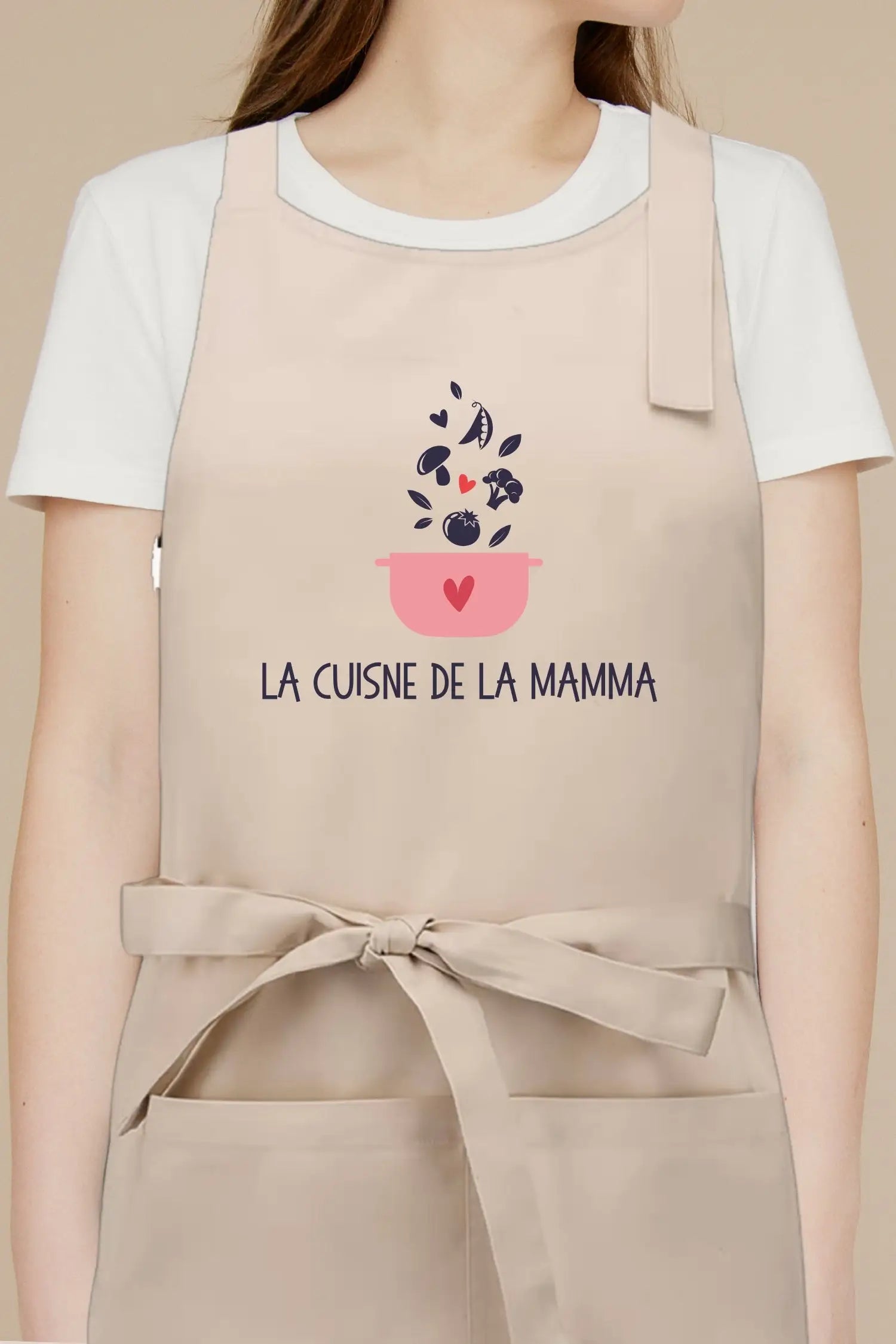 Tablier de cuisine personnalisé “La cuisine de la mamma” imprimé - Beige