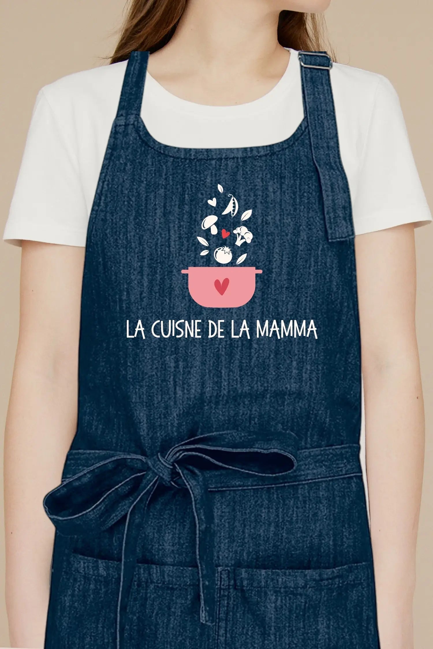 Tablier de cuisine personnalisé “La cuisine de la mamma” imprimé - Bleu Denim