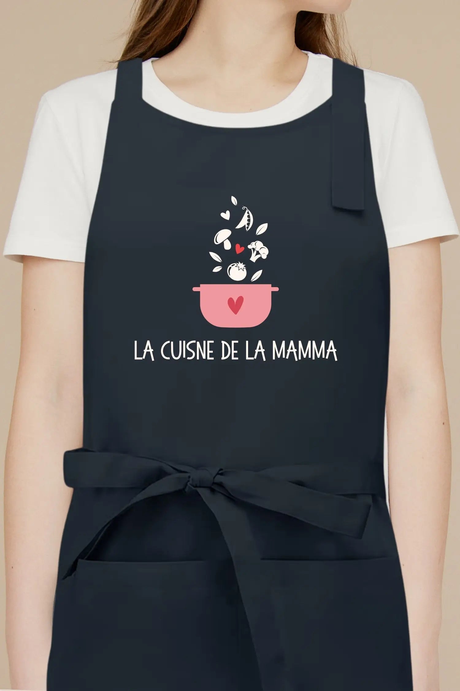 Tablier de cuisine personnalisé “La cuisine de la mamma” imprimé - Bleu marine