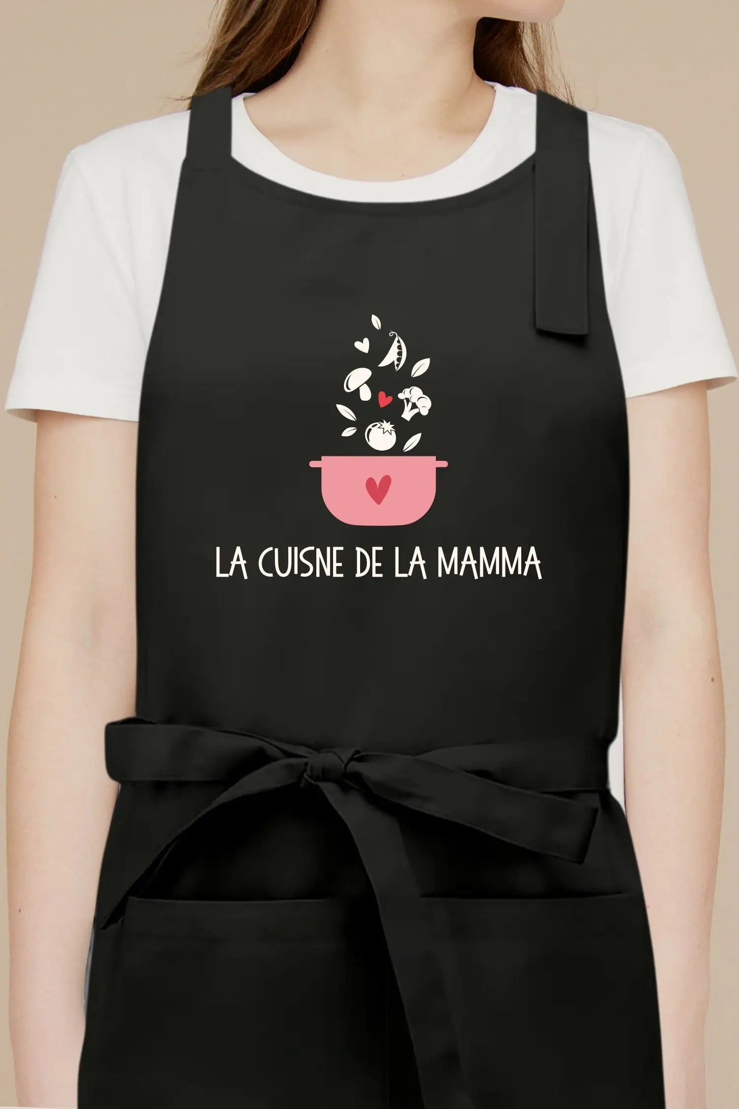 Tablier de cuisine personnalisé “La cuisine de la mamma” imprimé - Noir