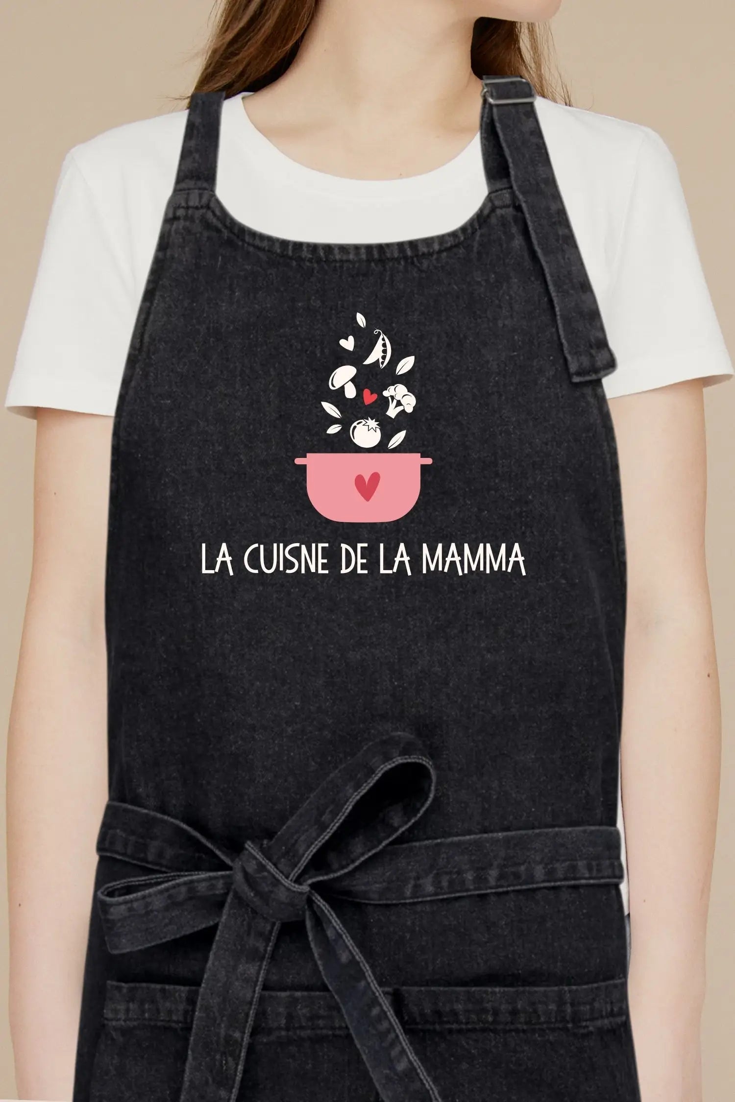Tablier de cuisine personnalisé “La cuisine de la mamma” imprimé - Noir Denim