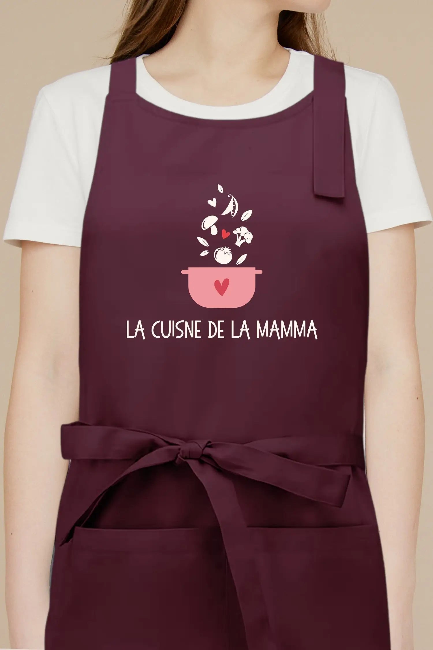 Tablier de cuisine personnalisé “La cuisine de la mamma” imprimé - Prune