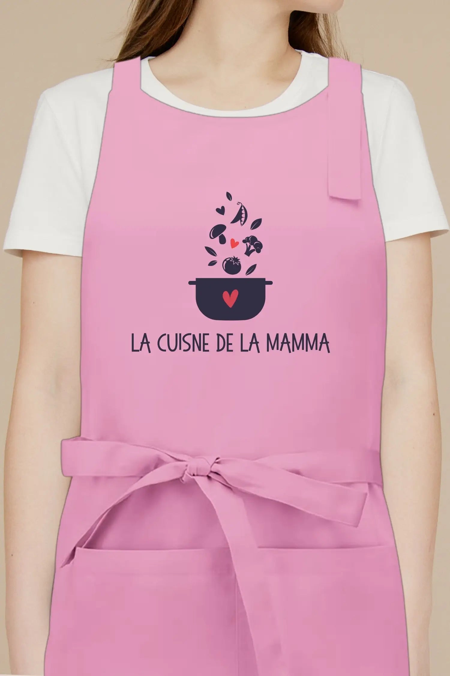 Tablier de cuisine personnalisé “La cuisine de la mamma” imprimé - Rose