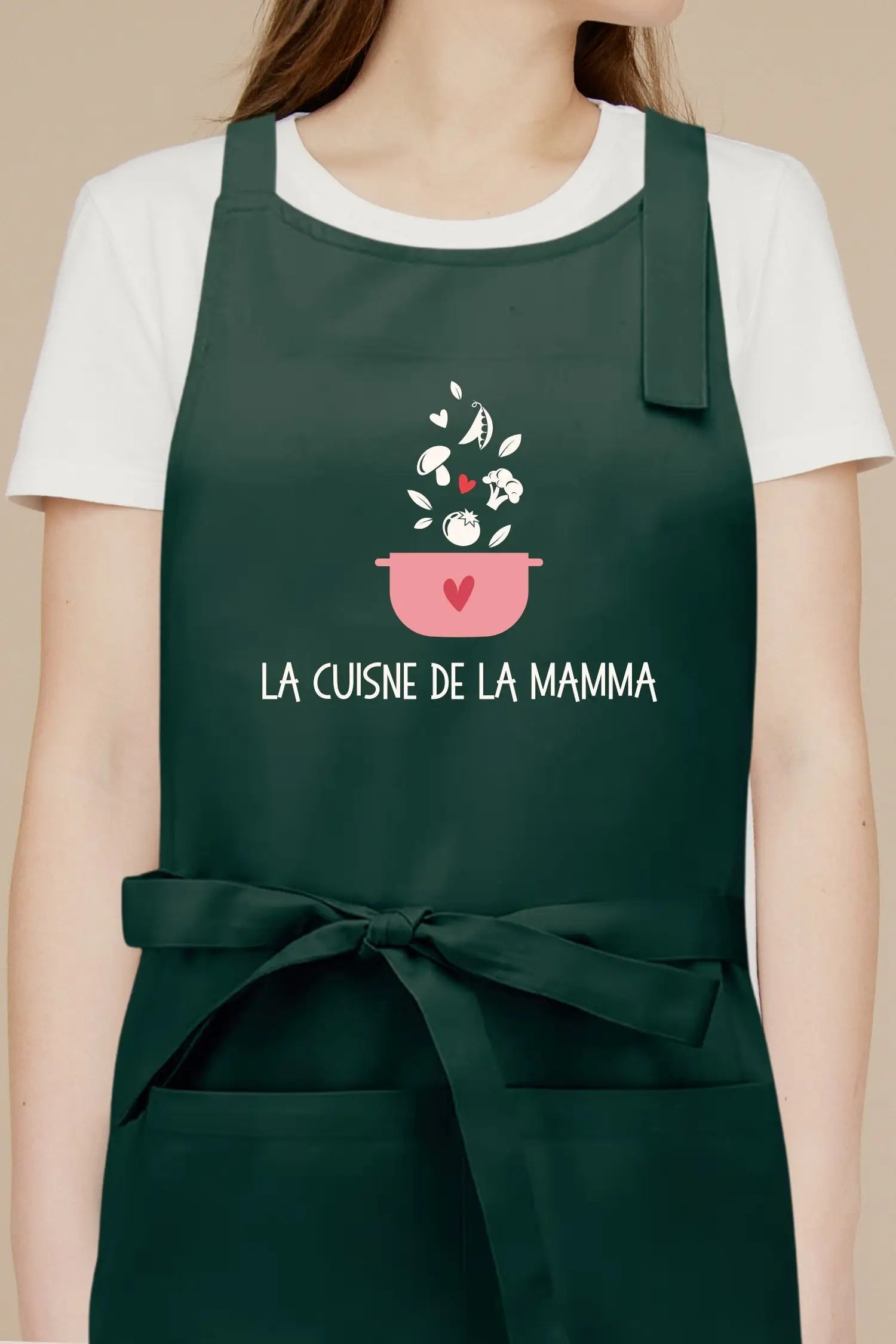 Tablier de cuisine personnalisé “La cuisine de la mamma” imprimé - Vert
