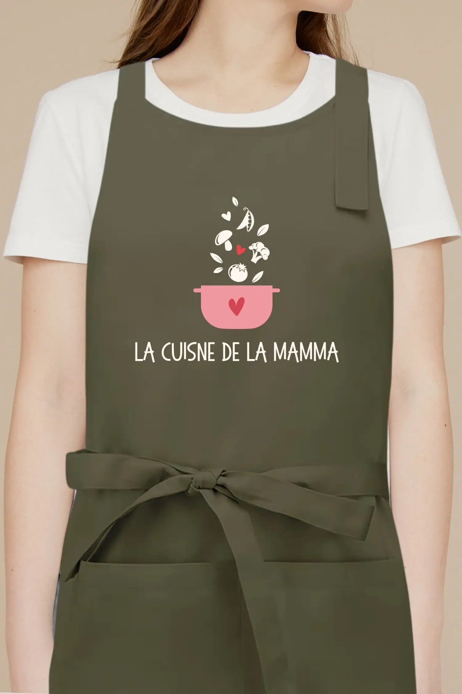 Tablier de cuisine personnalisé “La cuisine de la mamma” imprimé - Vert Olive